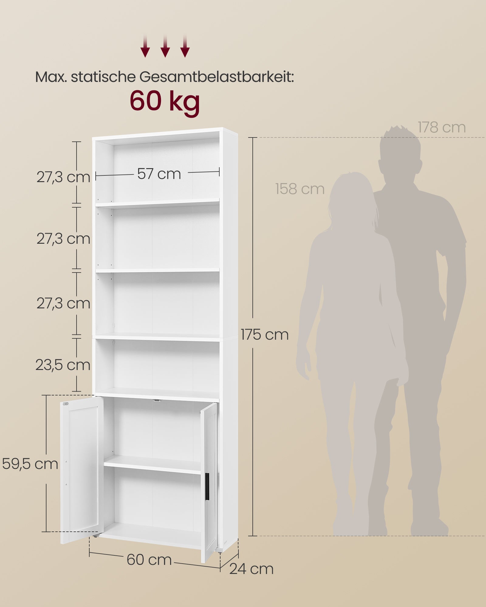 Regał na książki, biały, 60 cm