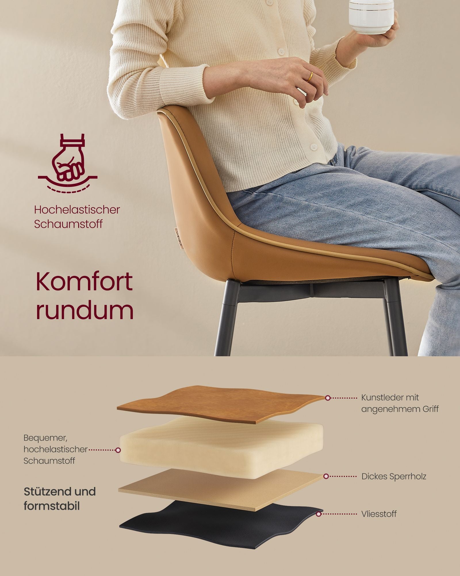 Hokery, caramel brown, 50 cm
