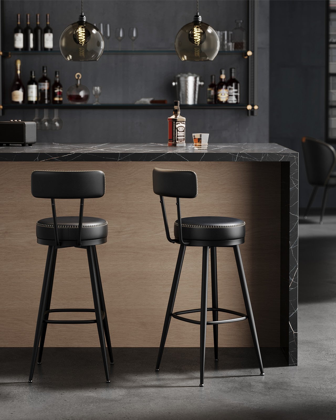 Zestaw 2 krzeseł barowych obrotowych czarnych