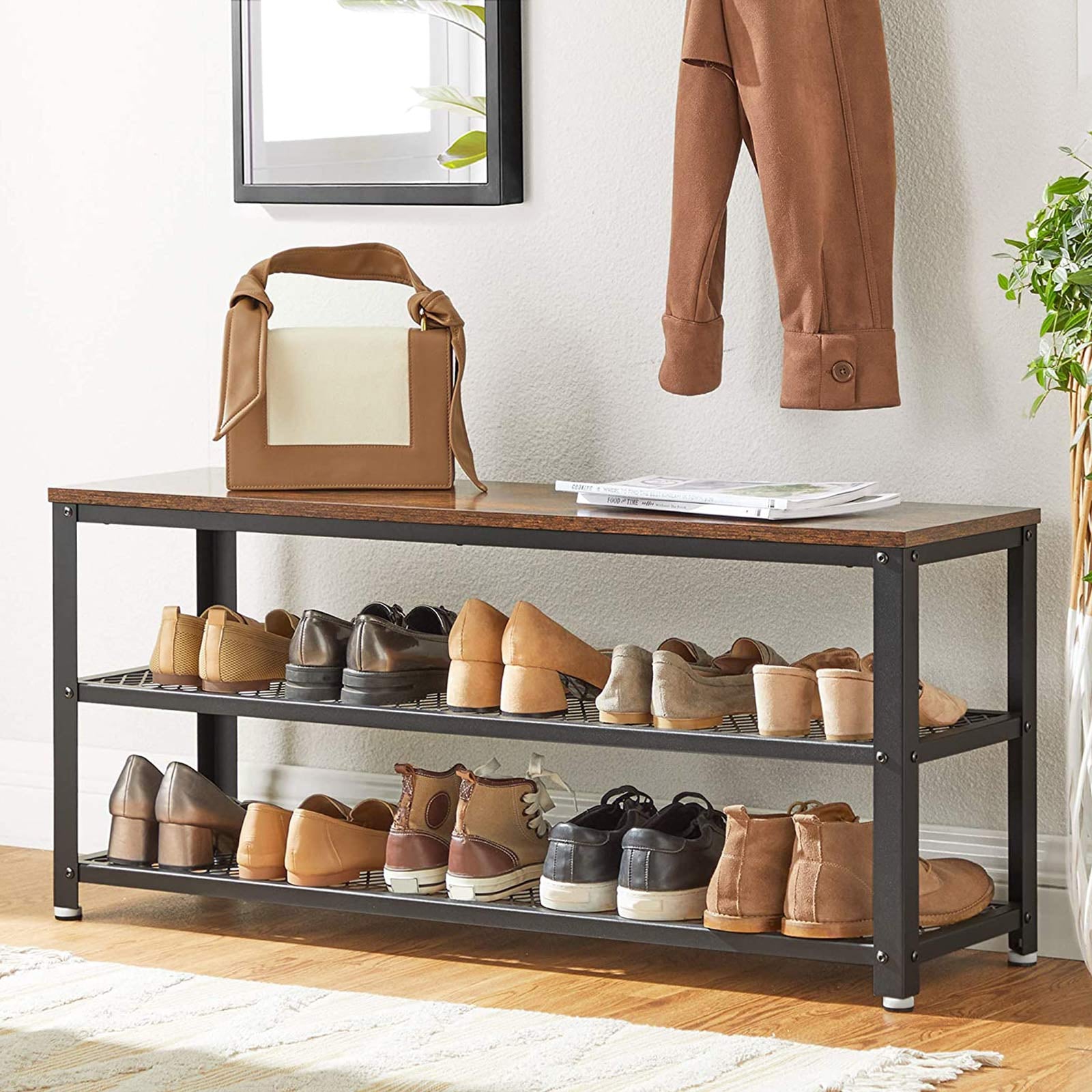 Ławka na buty, rustykalny brąz, 100 cm