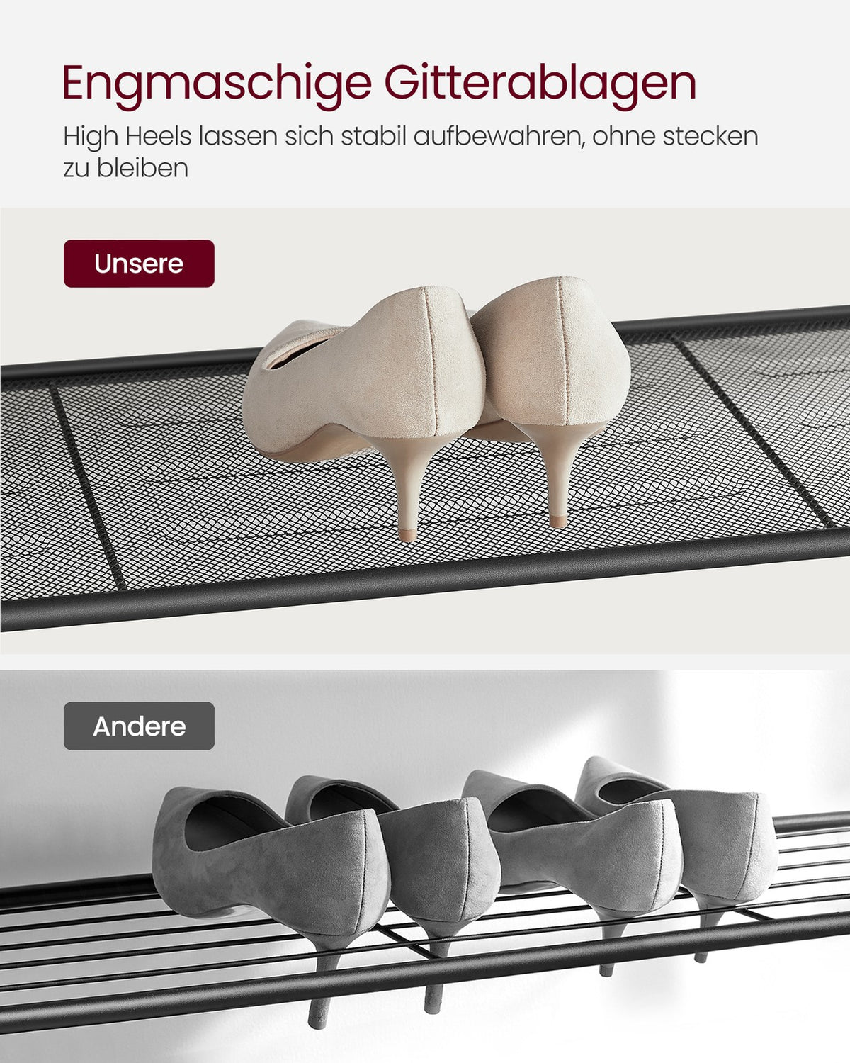 Metalowa półka na buty z 4 poziomami siatki, ciemnobrązowa