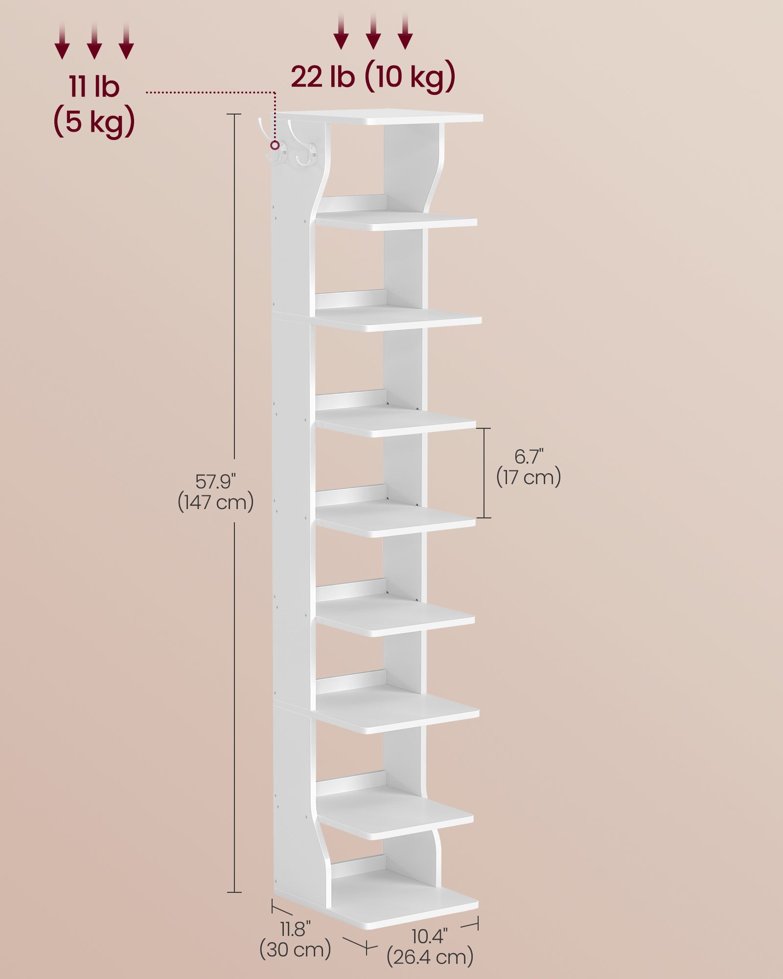 Regał na buty, biały, 26,5 cm