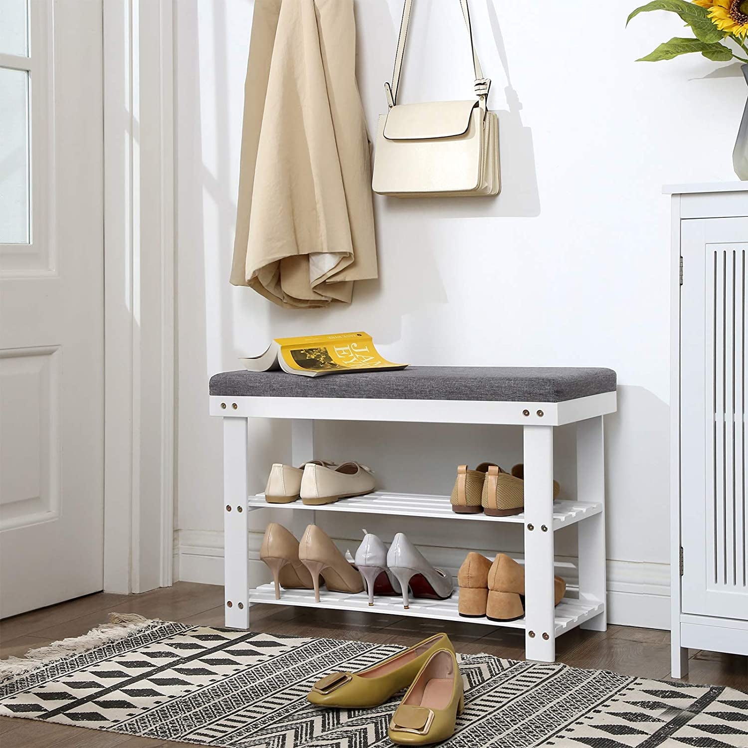 Ławka na buty, biały, 71 cm