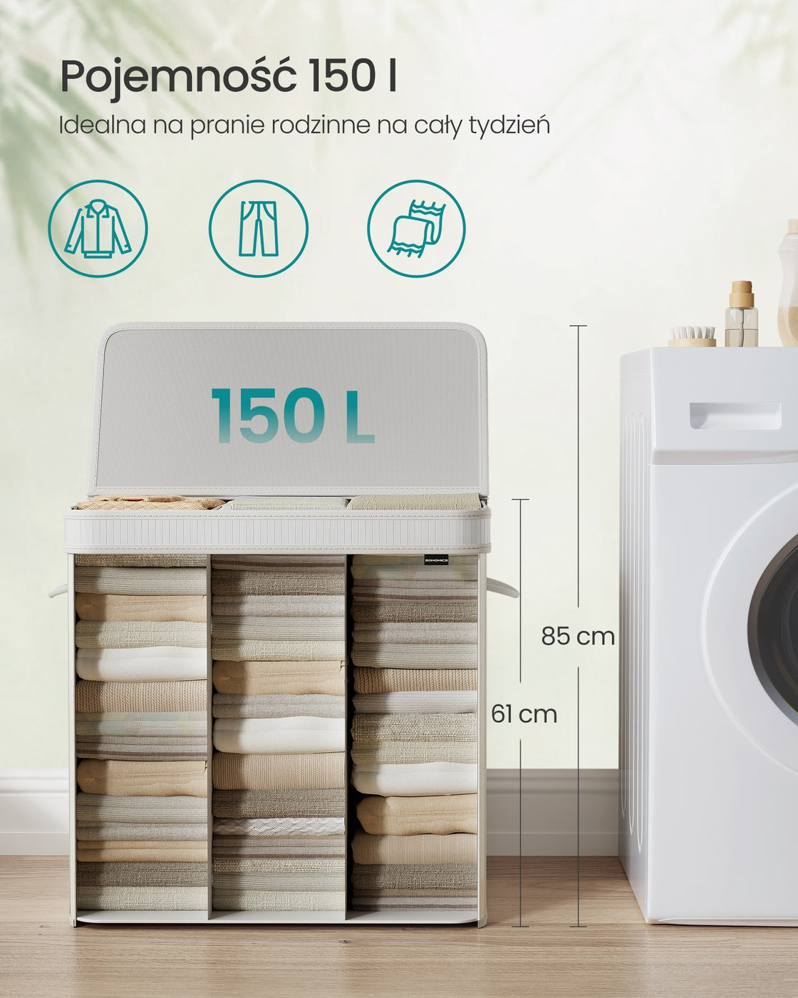 Kosz na bieliznę z pokrywką 150 l biały