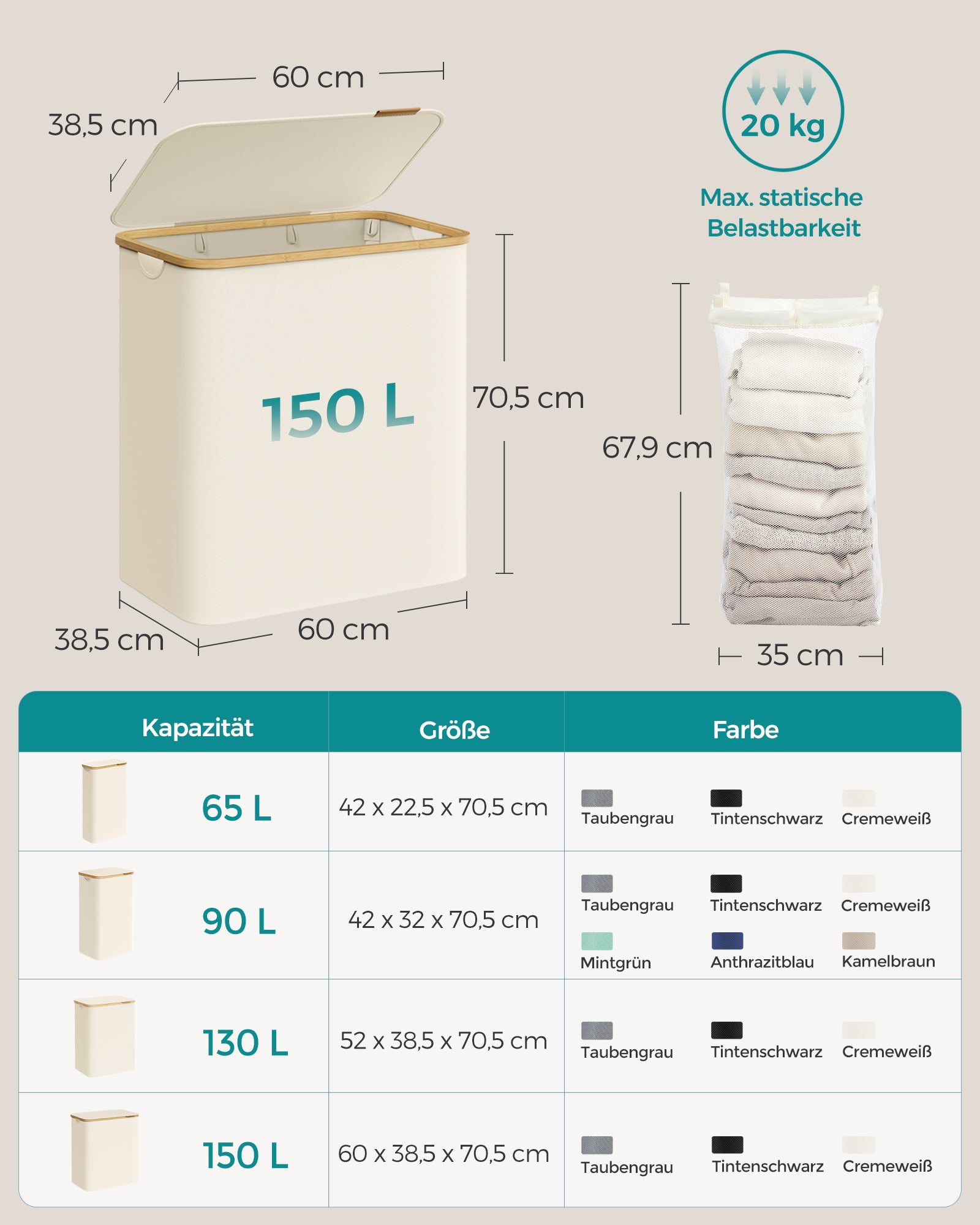 Kosz na pranie, cream white, 60 cm