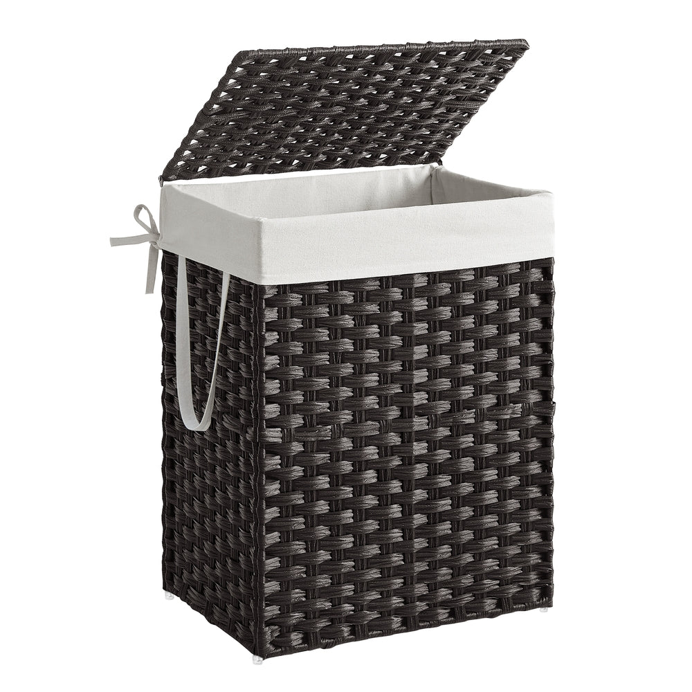 Składany kosz na pranie z czarnego rattanu 90 L