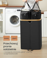 Kosz na pranie 2-komorowy 150 l czarno-beżowy