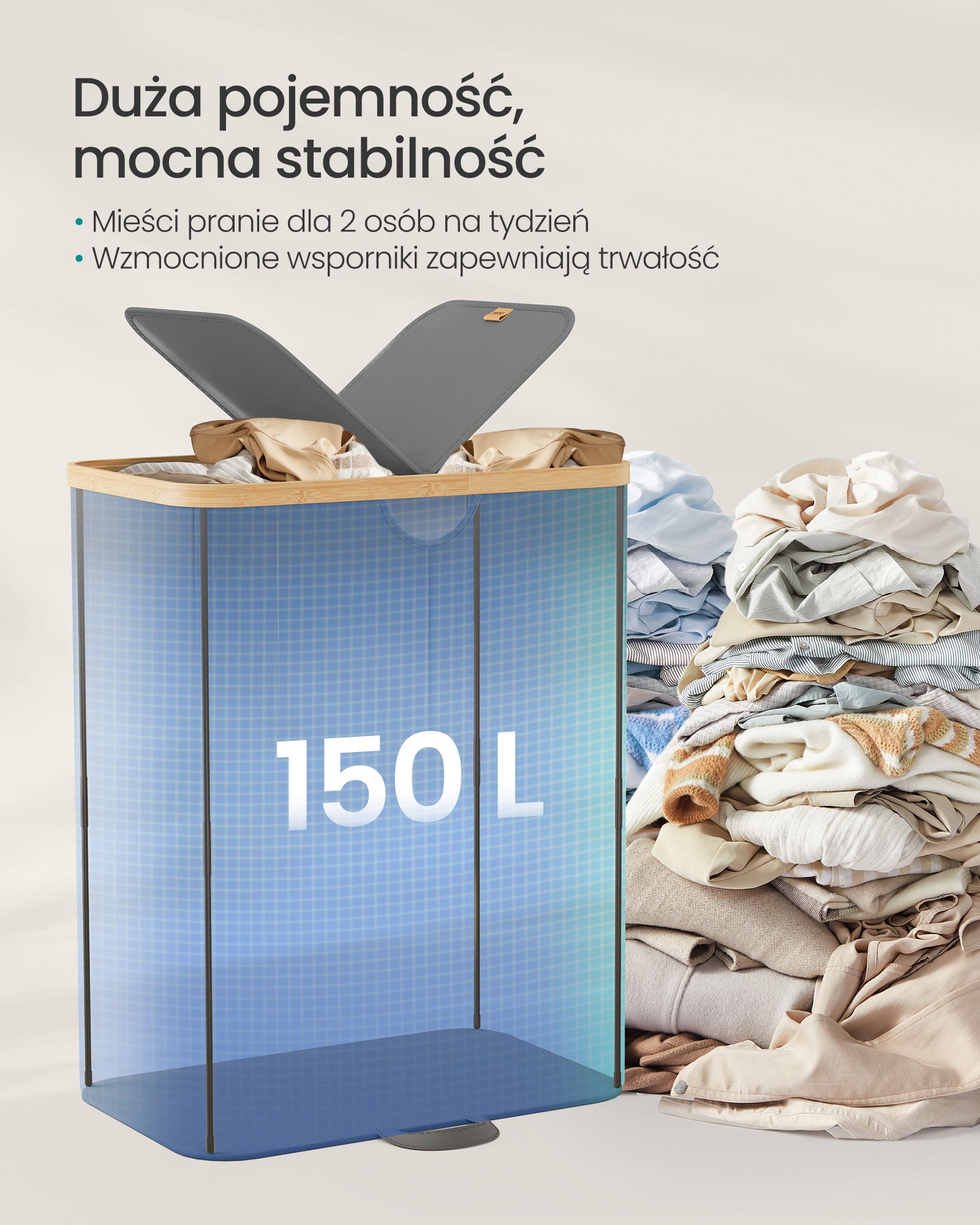 Kosz na bieliznę 2-komorowy 150 l szaro-beżowy