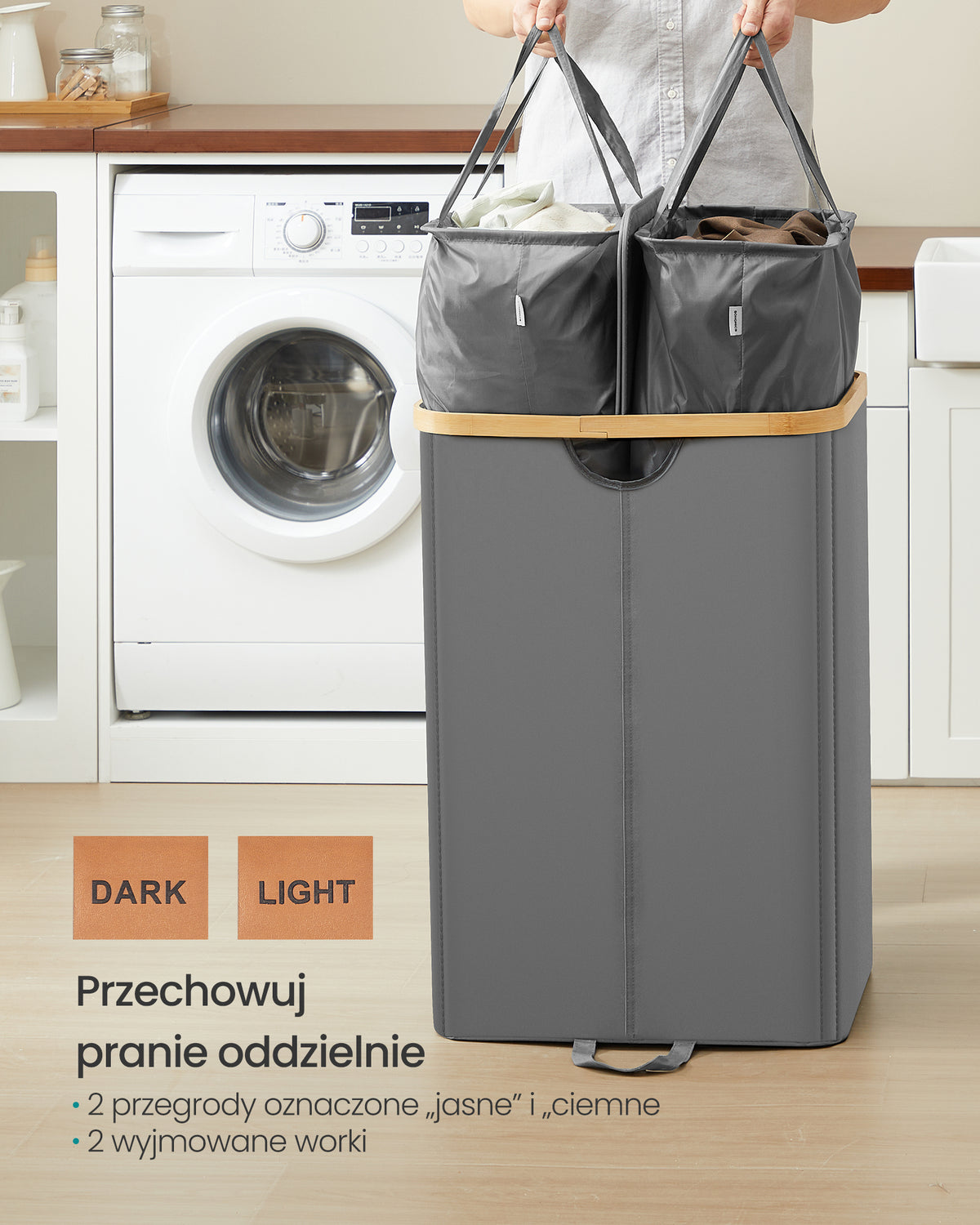 Kosz na bieliznę 2-komorowy 150 l szaro-beżowy