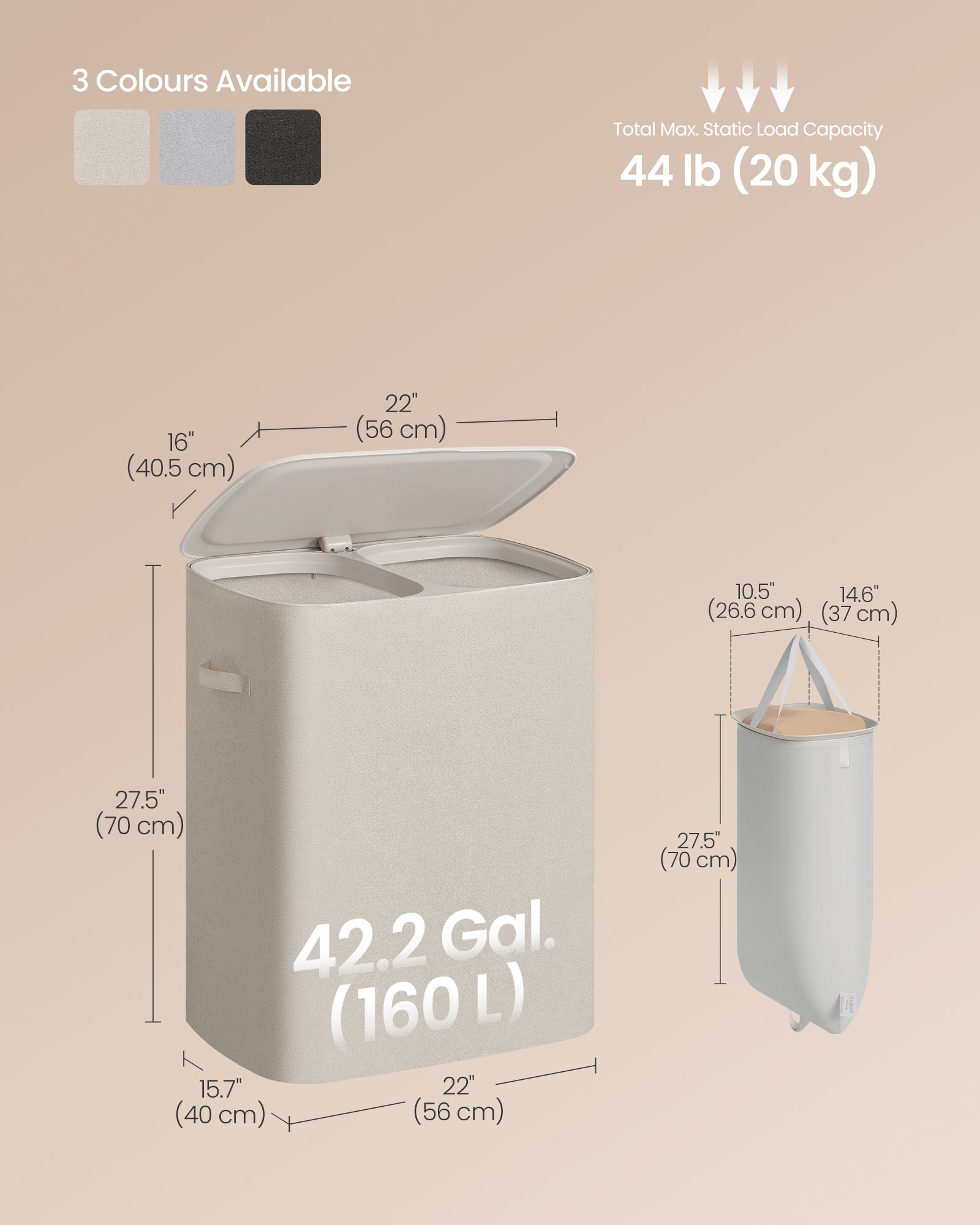 Kosz na pranie, cappuccino beige, 56 cm