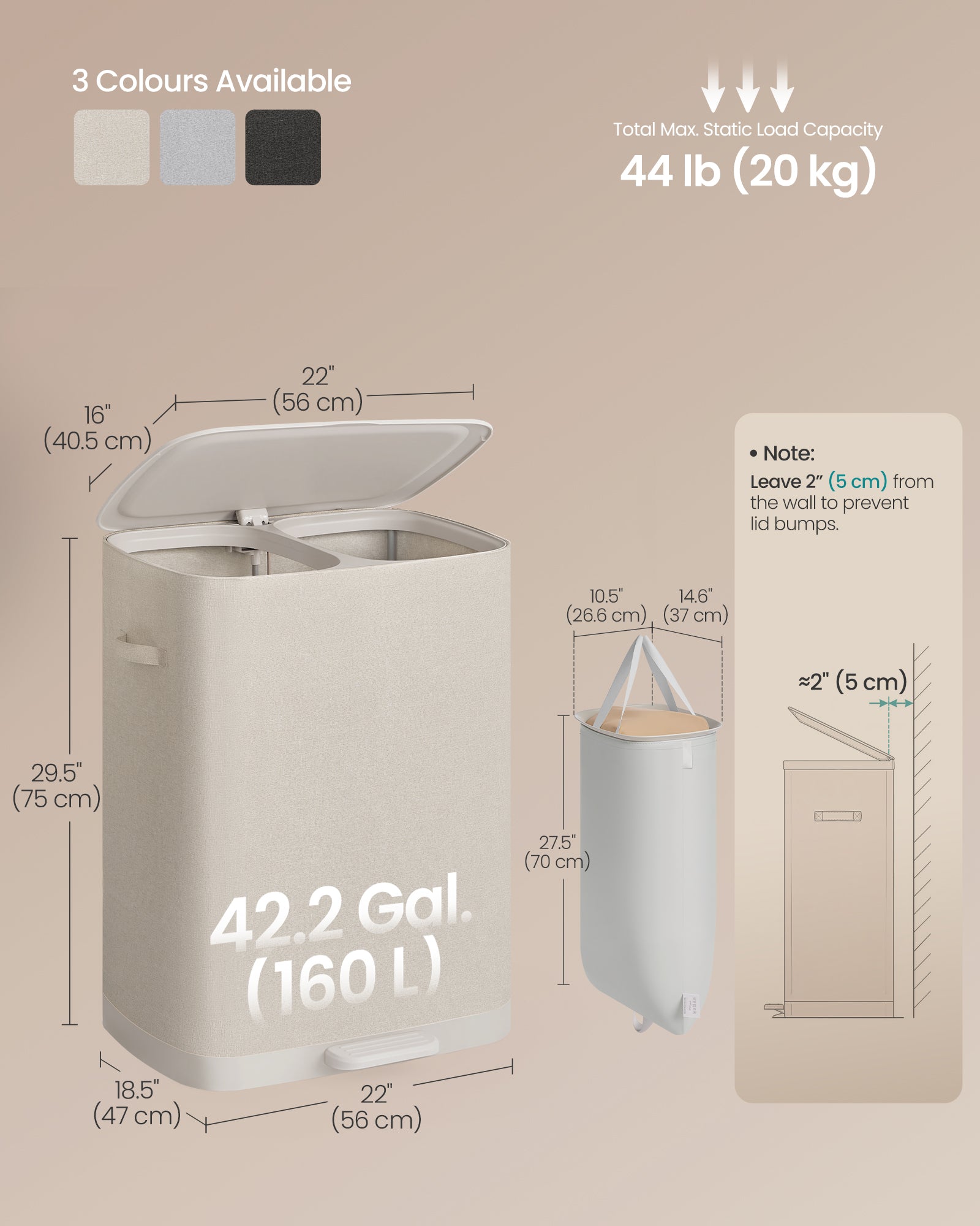 Kosz na pranie, cappuccino beige, 56 cm
