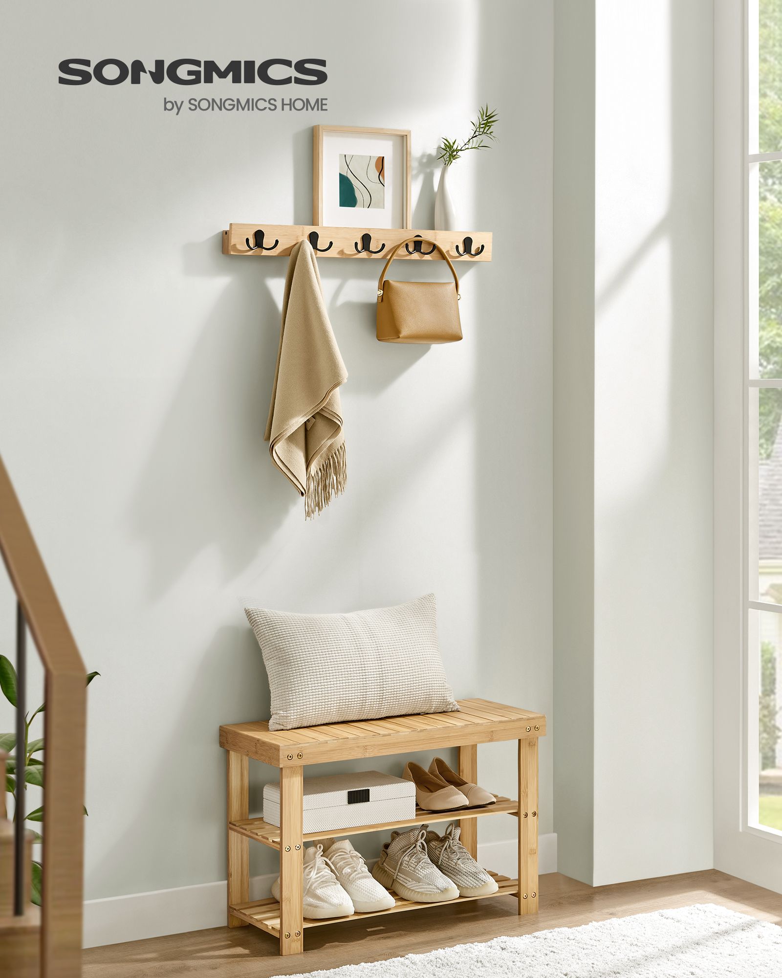 Ławka na buty, light bamboo, 70 cm
