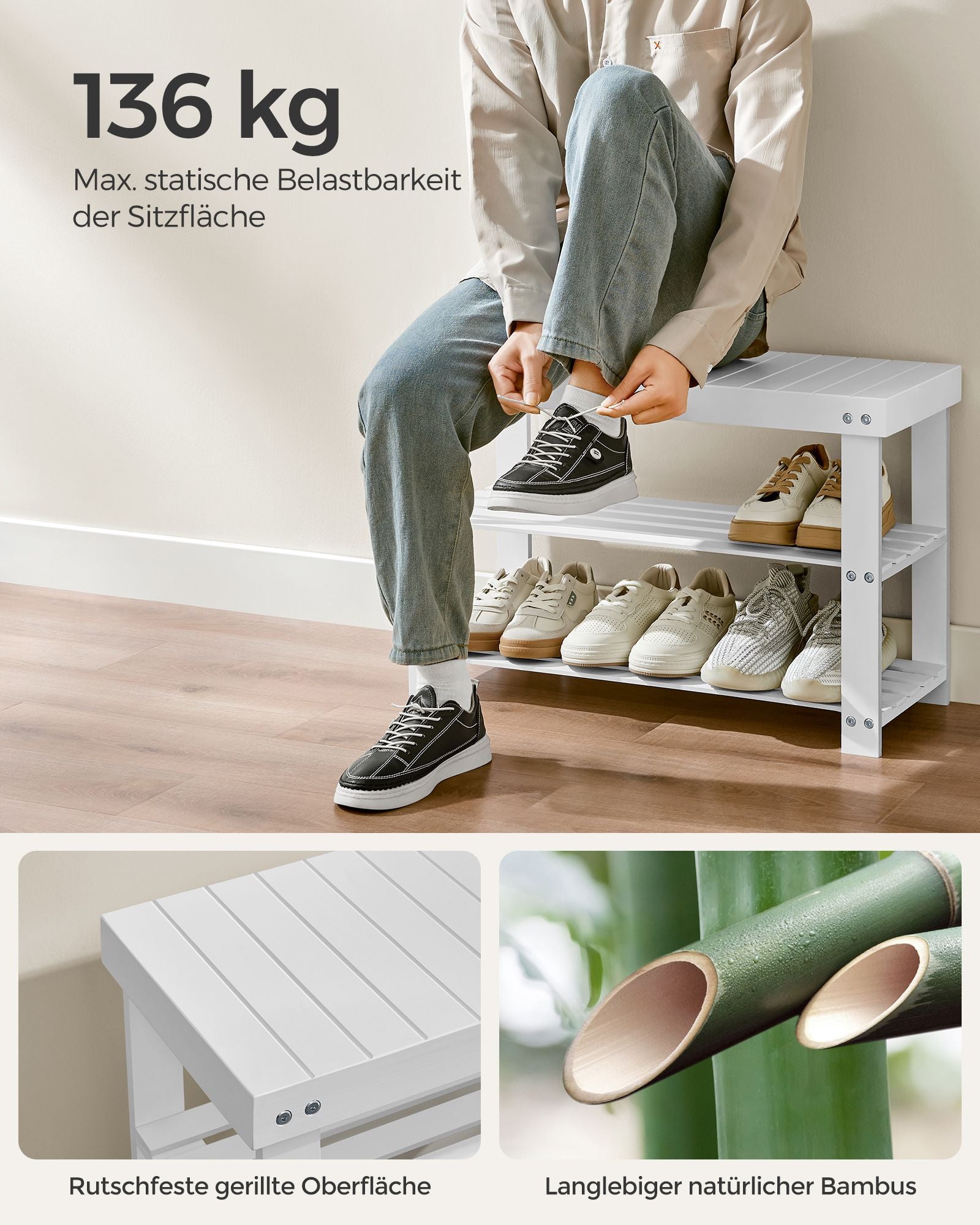 Ławka na buty, cream white, 70 cm