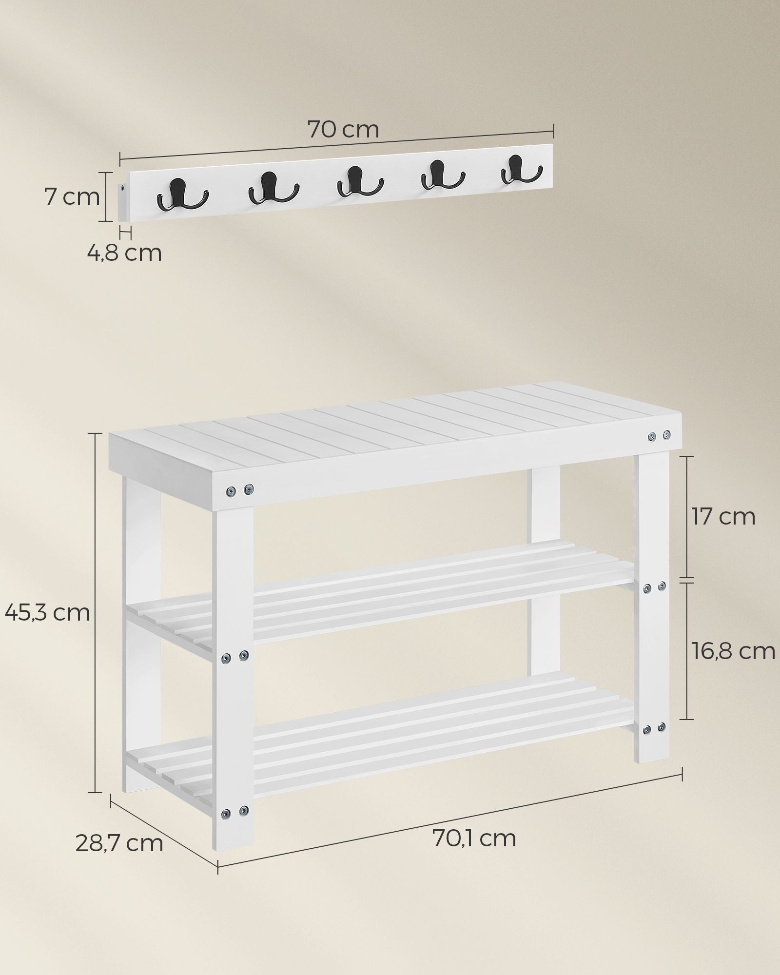 Ławka na buty, cream white, 70 cm