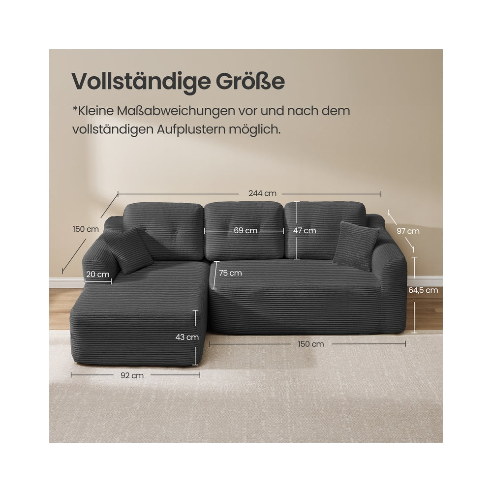Modułowa sofa narożna 244 cm szara lewa