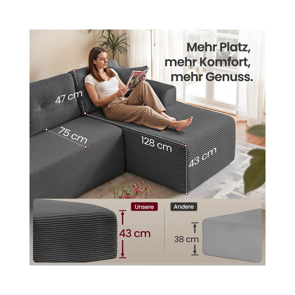 Sofa narożna modułowa 244 cm prawa szara