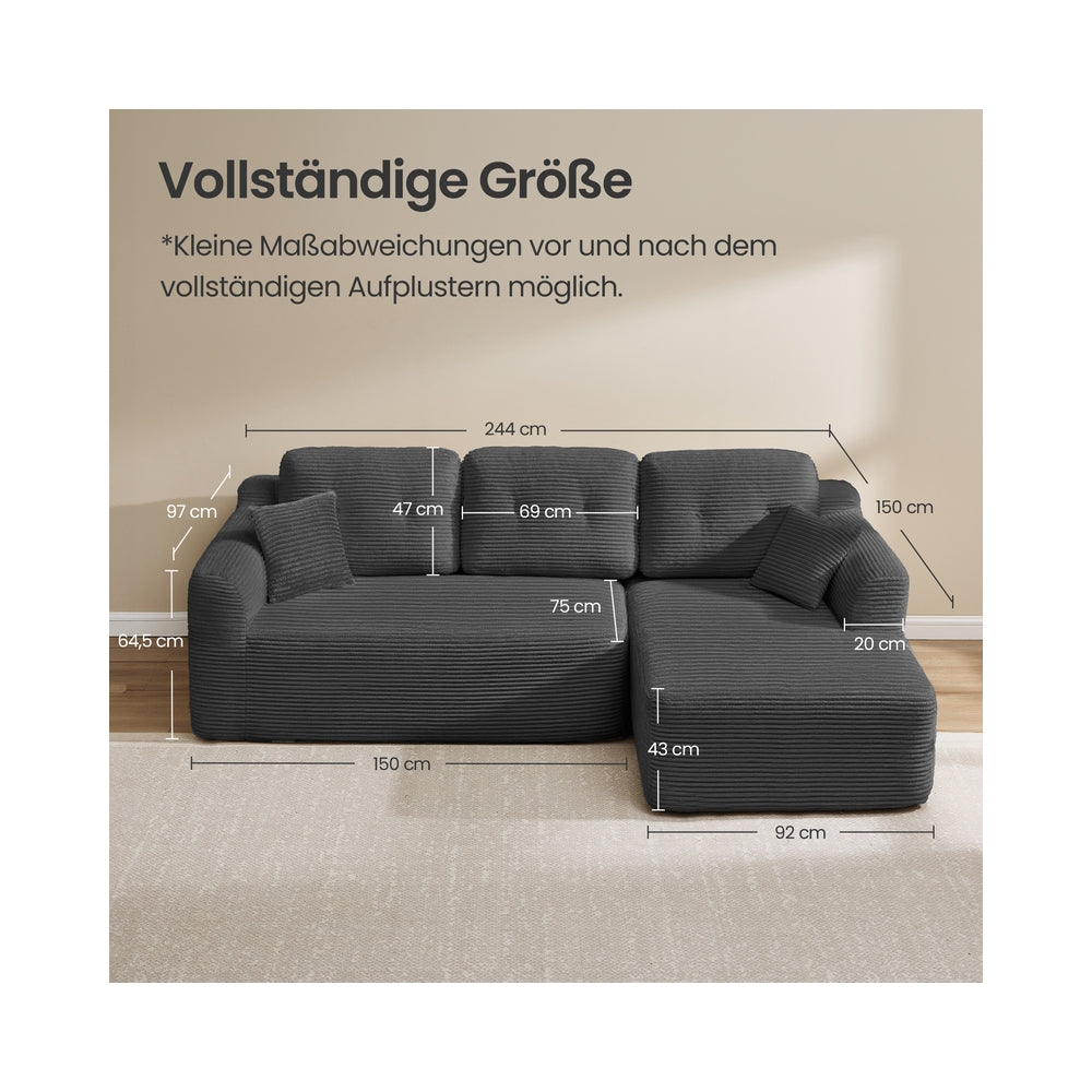Sofa narożna modułowa 244 cm prawa szara