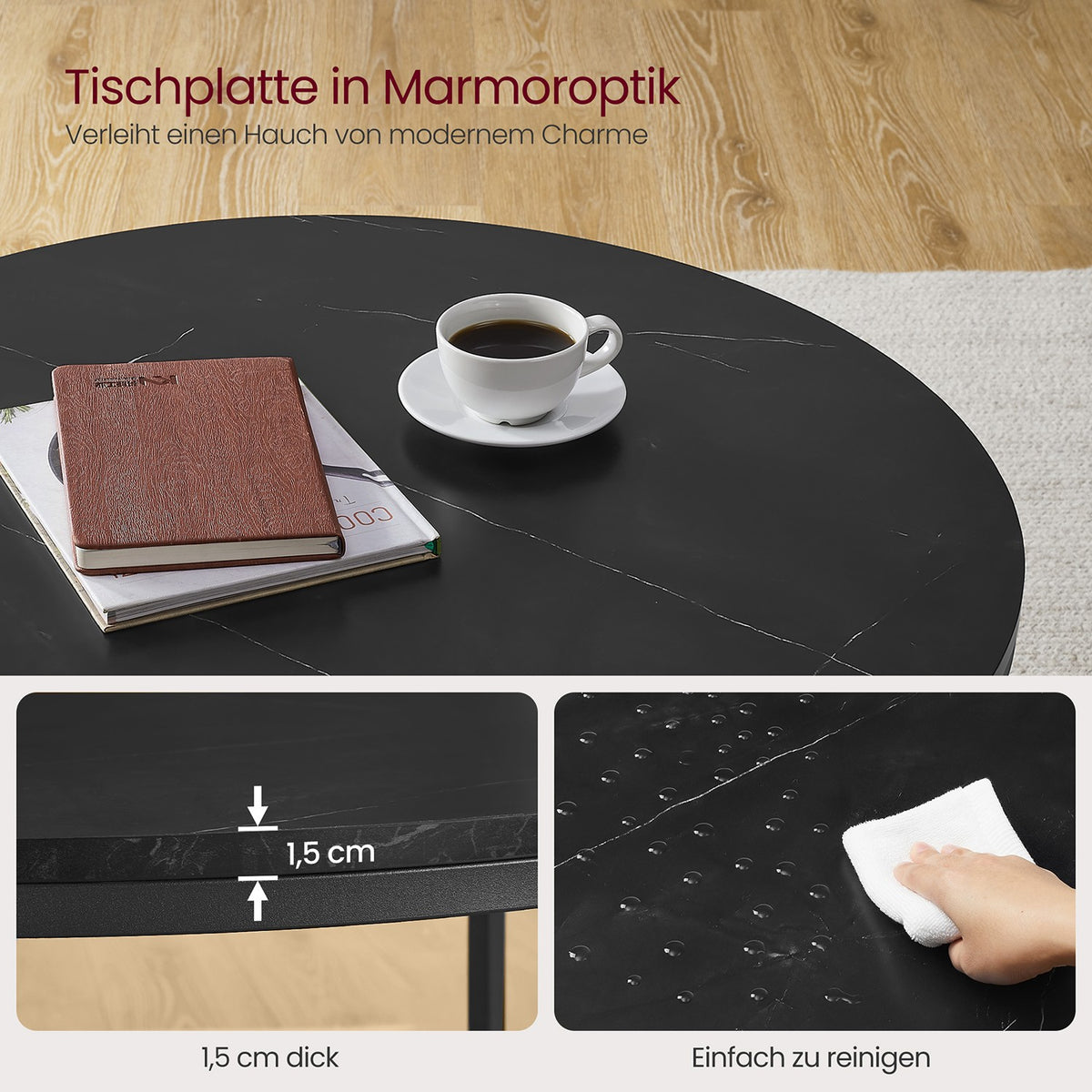 Stolik kawowy z czarnym blatem marmurowym 80 cm