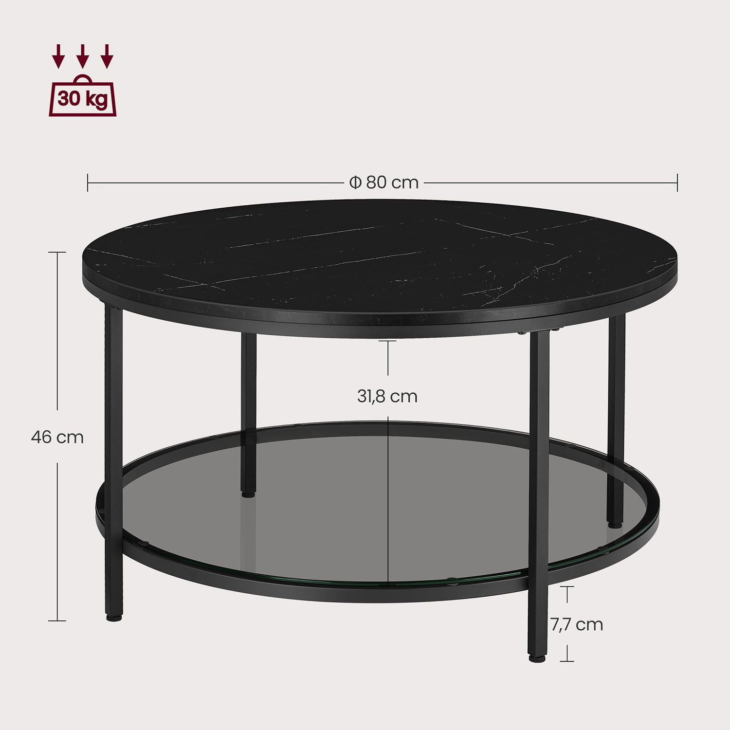 Stolik kawowy z czarnym blatem marmurowym 80 cm