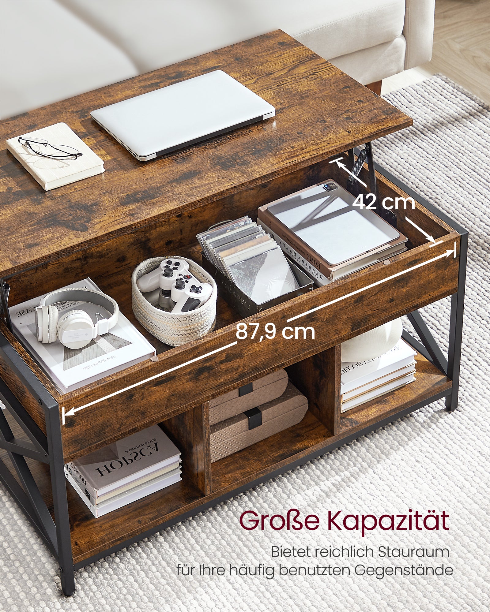 Stolik kawowy regulowany 50x100 cm brązowo-czarny