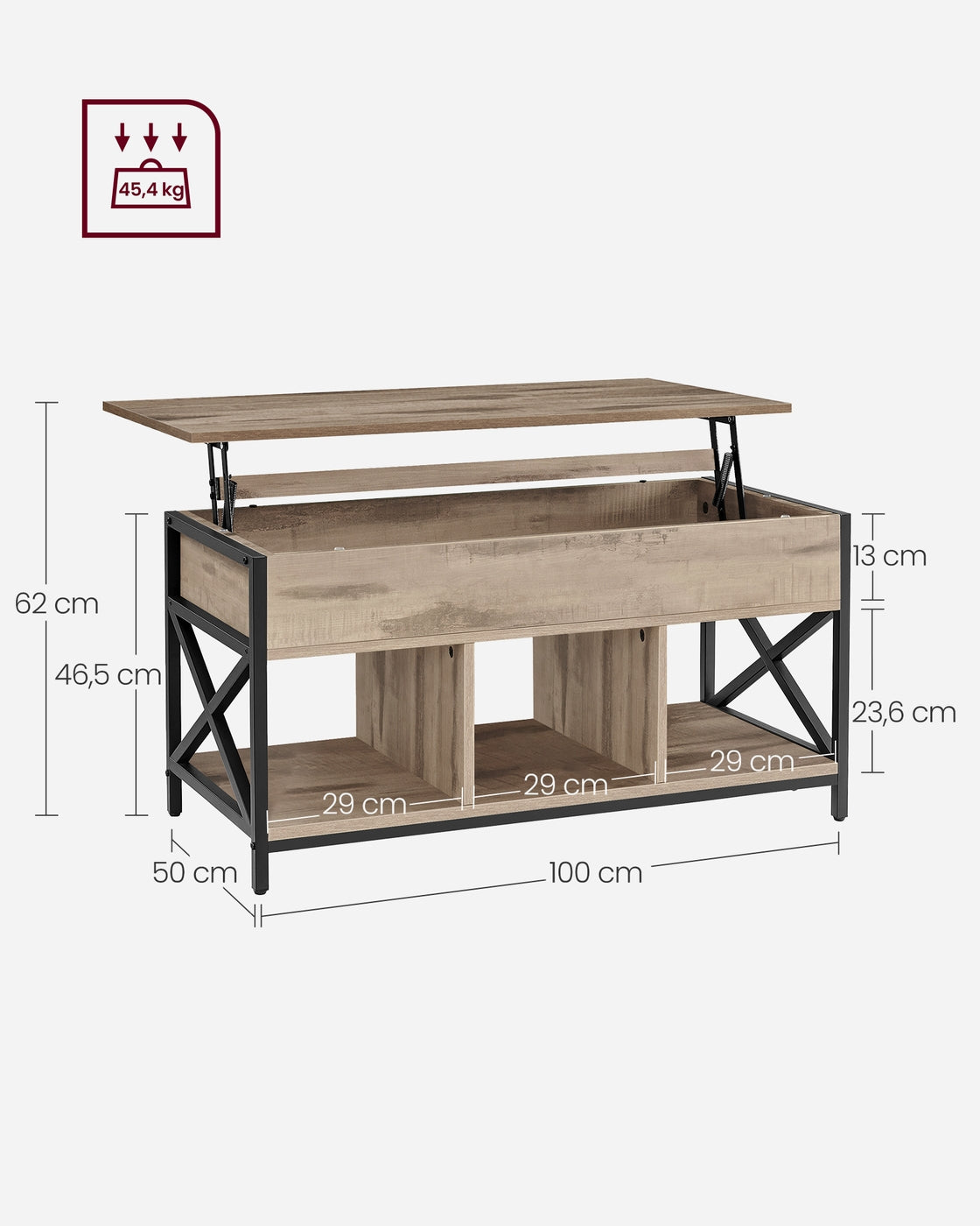 Stolik kawowy z podnoszonym blatem 50x100 cm