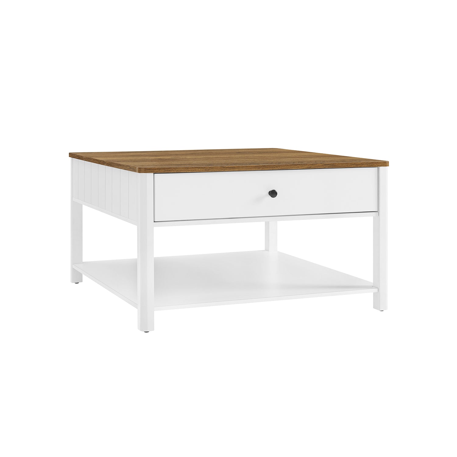 Stolik kawowy z 2 szufladami orzechowo-biały 80x80x45 cm