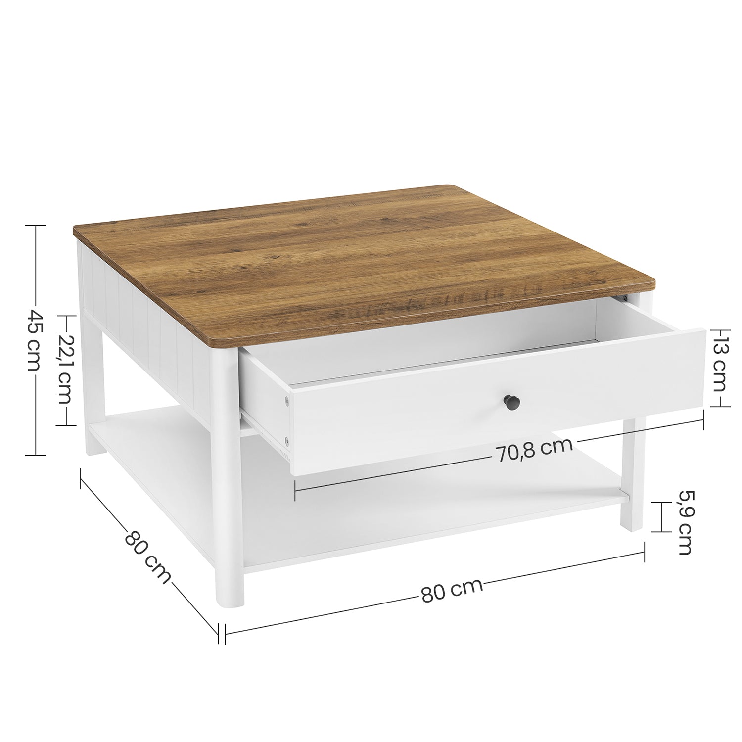 Stolik kawowy z 2 szufladami orzechowo-biały 80x80x45 cm