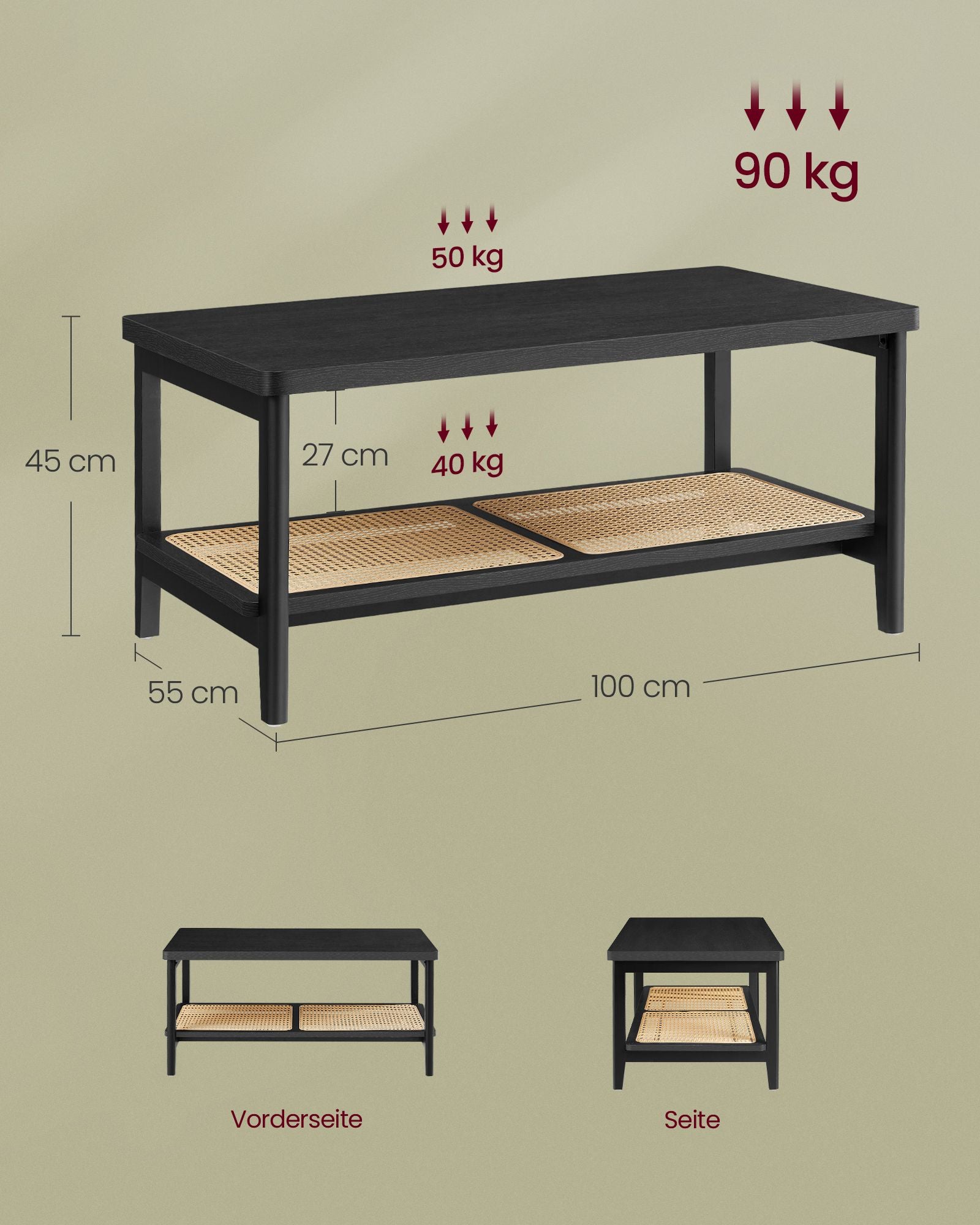 Stolik kawowy, ash black, 100 cm