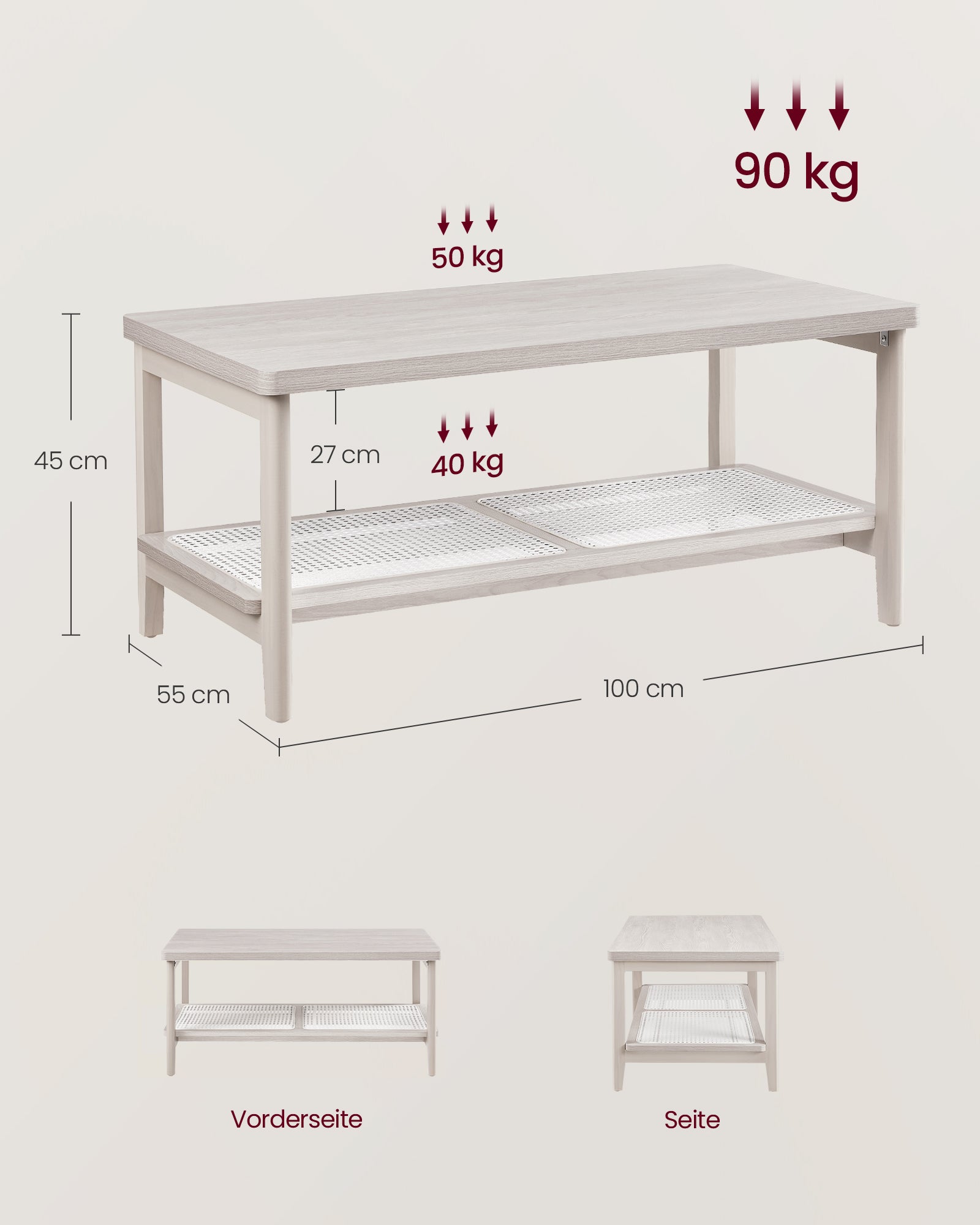Stolik kawowy, oatmeal beige, 100 cm