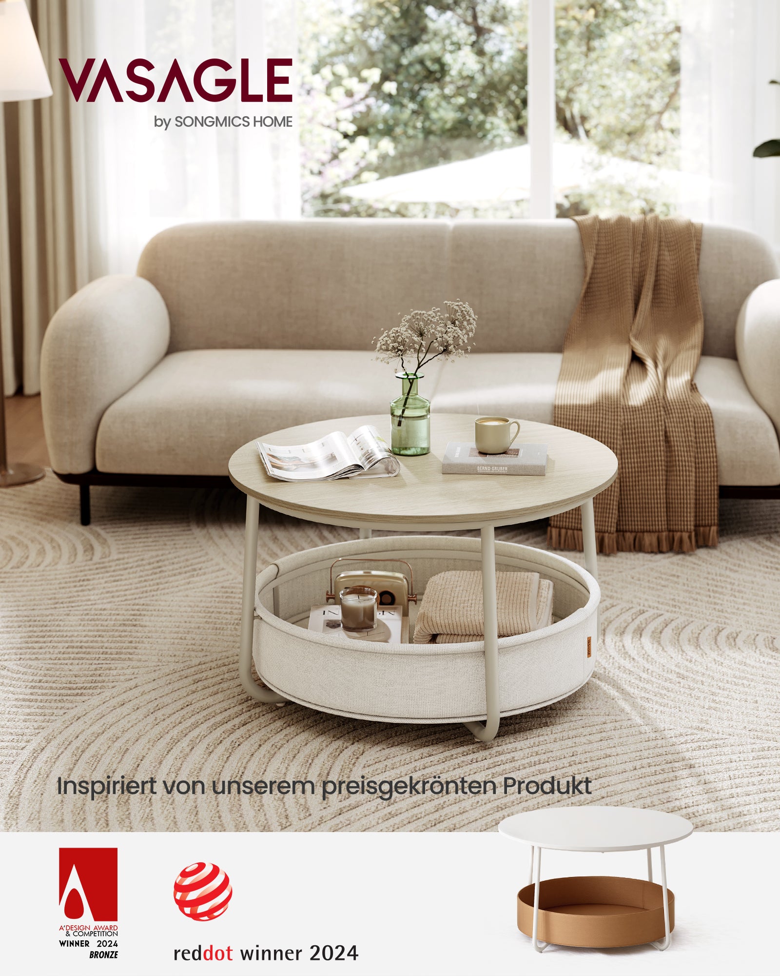 Stolik pomocniczy, natural beige, 75 cm