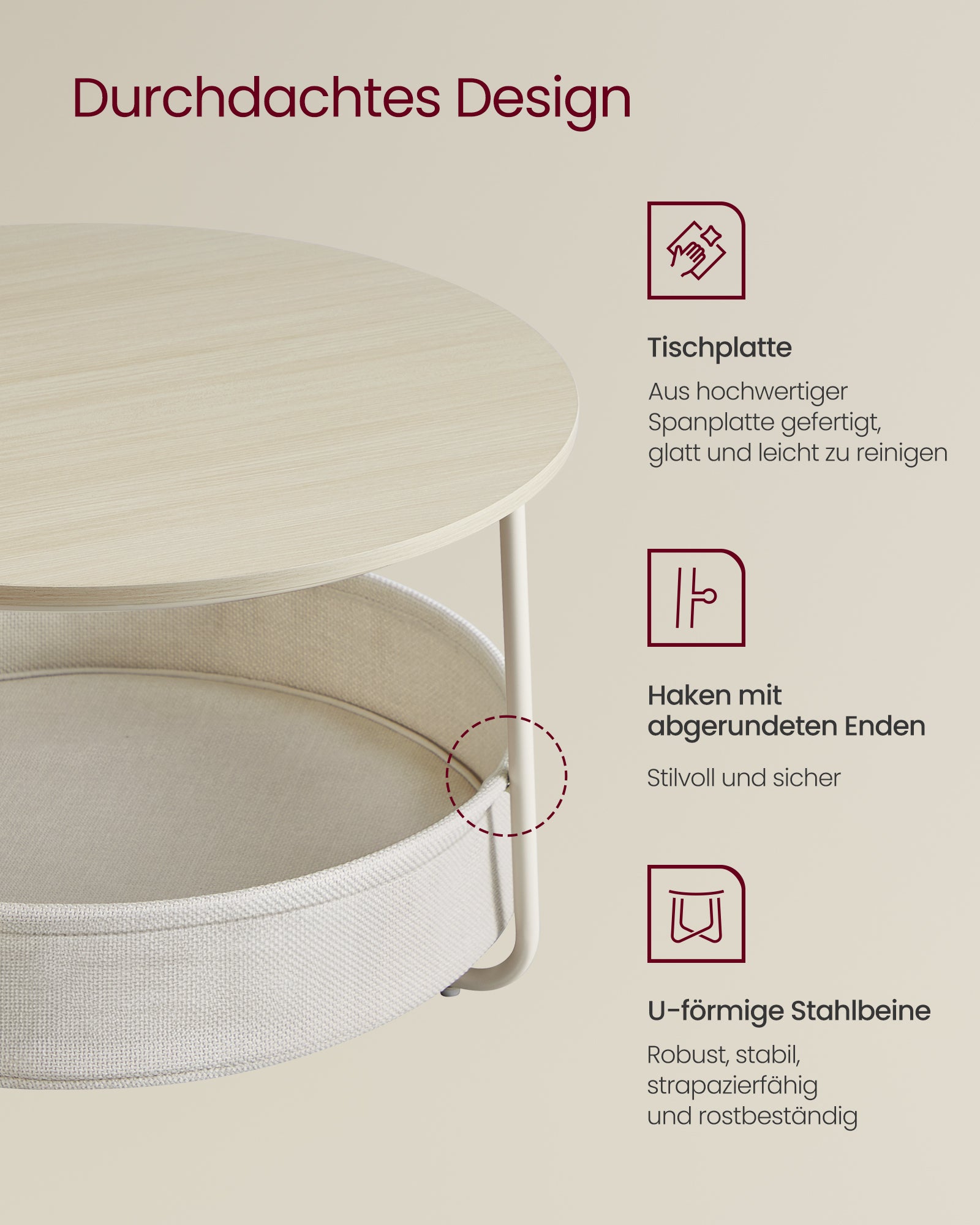 Stolik pomocniczy, natural beige, 75 cm