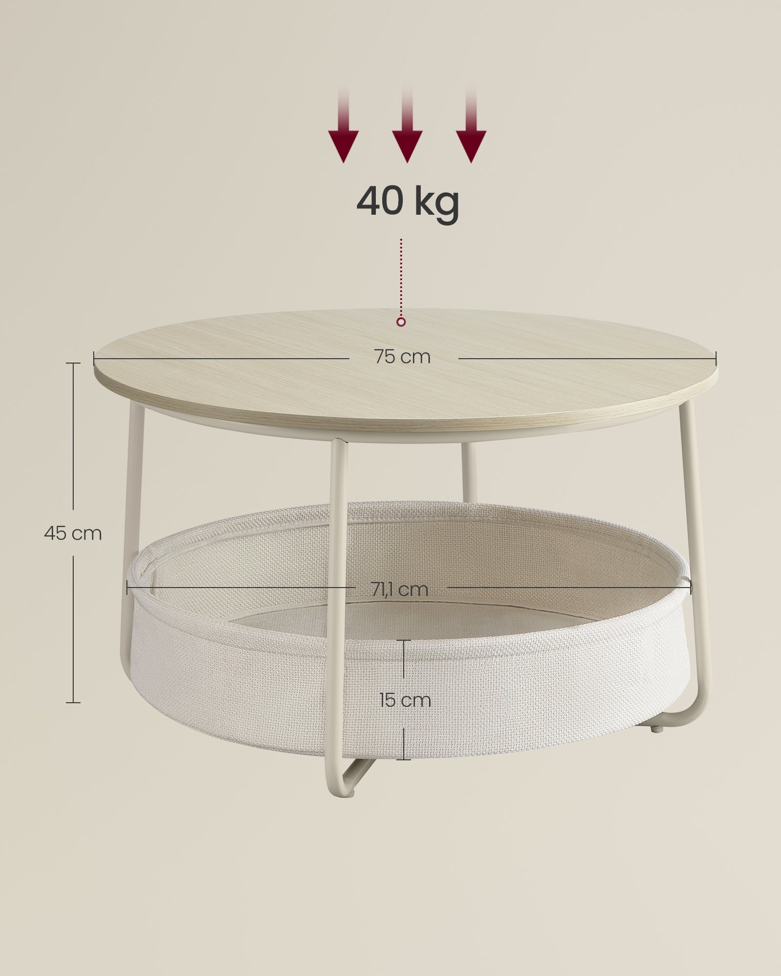 Stolik pomocniczy, natural beige, 75 cm