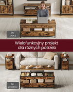 Regulowany stolik kawowy z szufladami 50x120 cm brąz-czarny