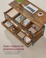 Regulowany stolik kawowy z szufladami 50x120 cm brąz-czarny