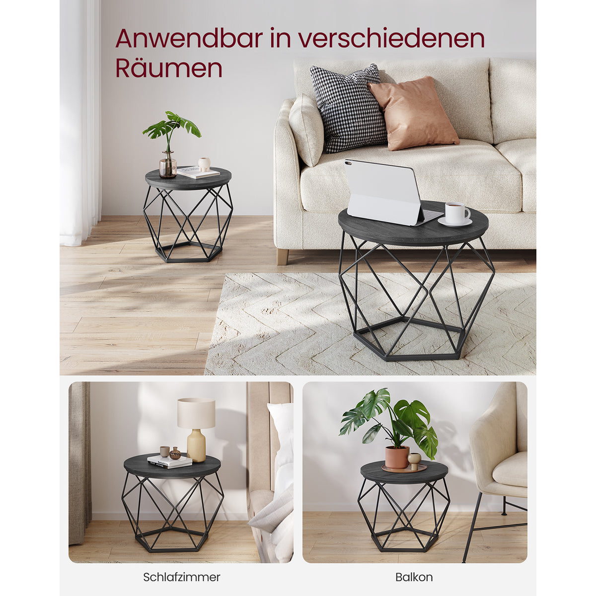 Zestaw 2 czarnych stolików kawowych geometrycznych