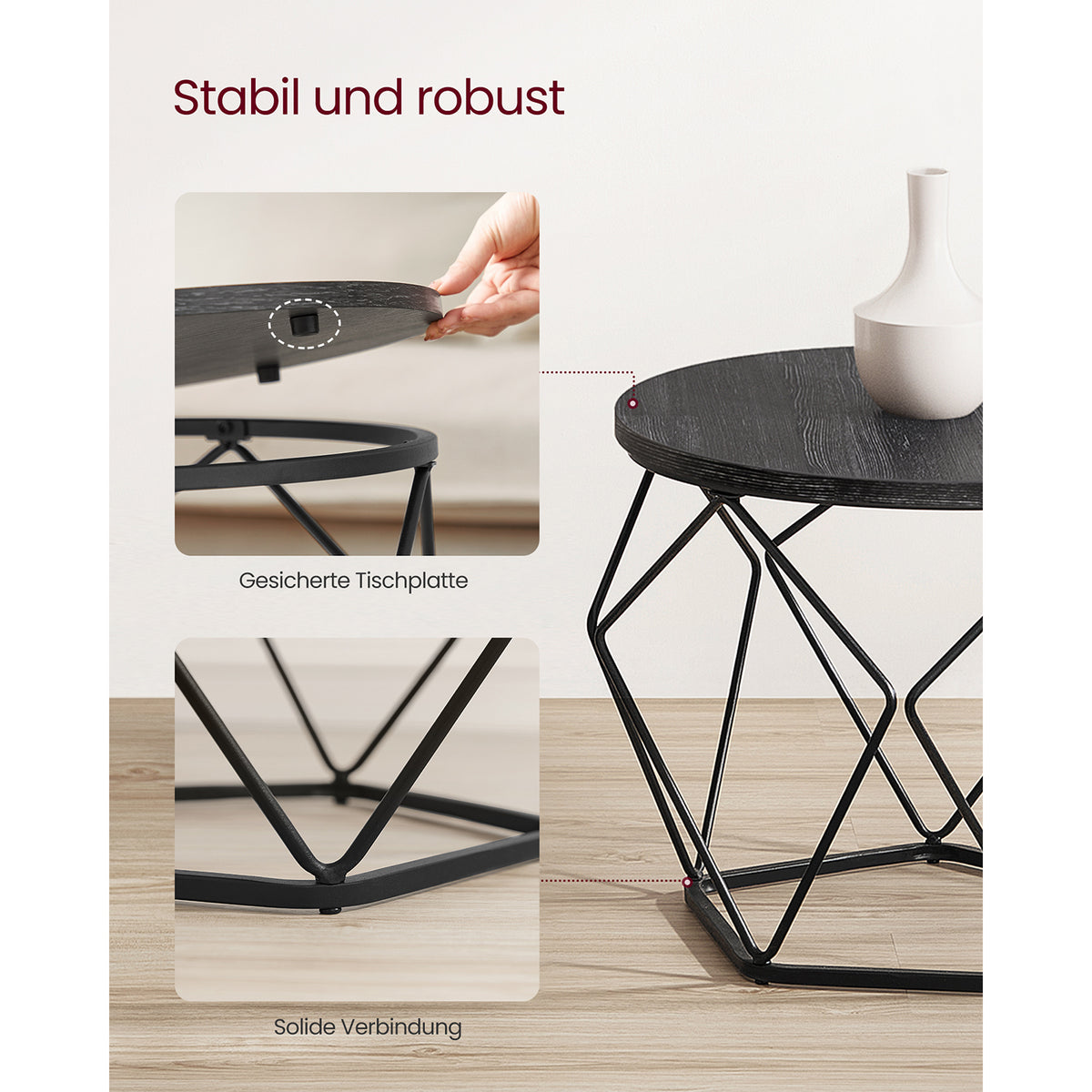 Zestaw 2 czarnych stolików kawowych geometrycznych