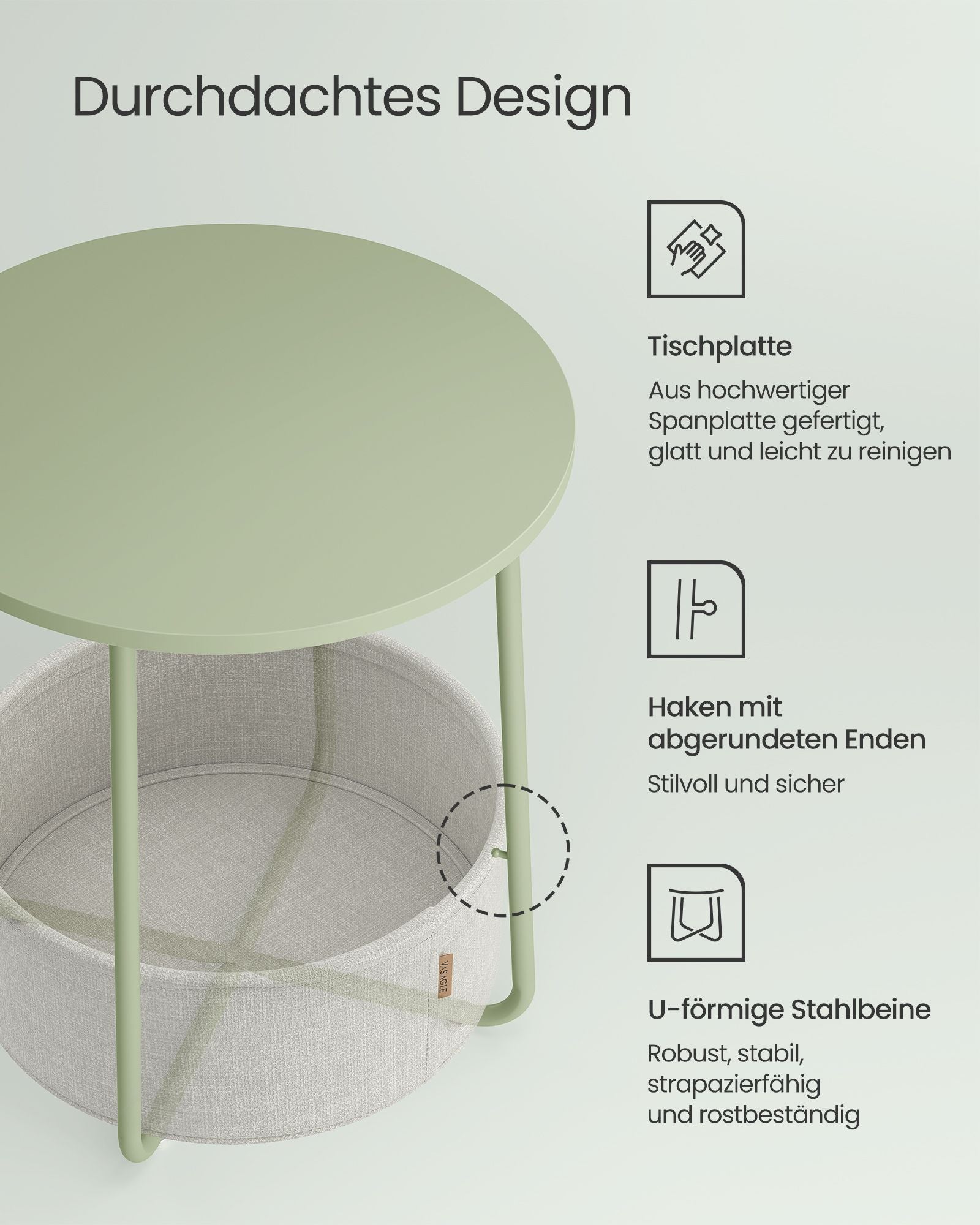 Stolik boczny, sage green, 45 cm