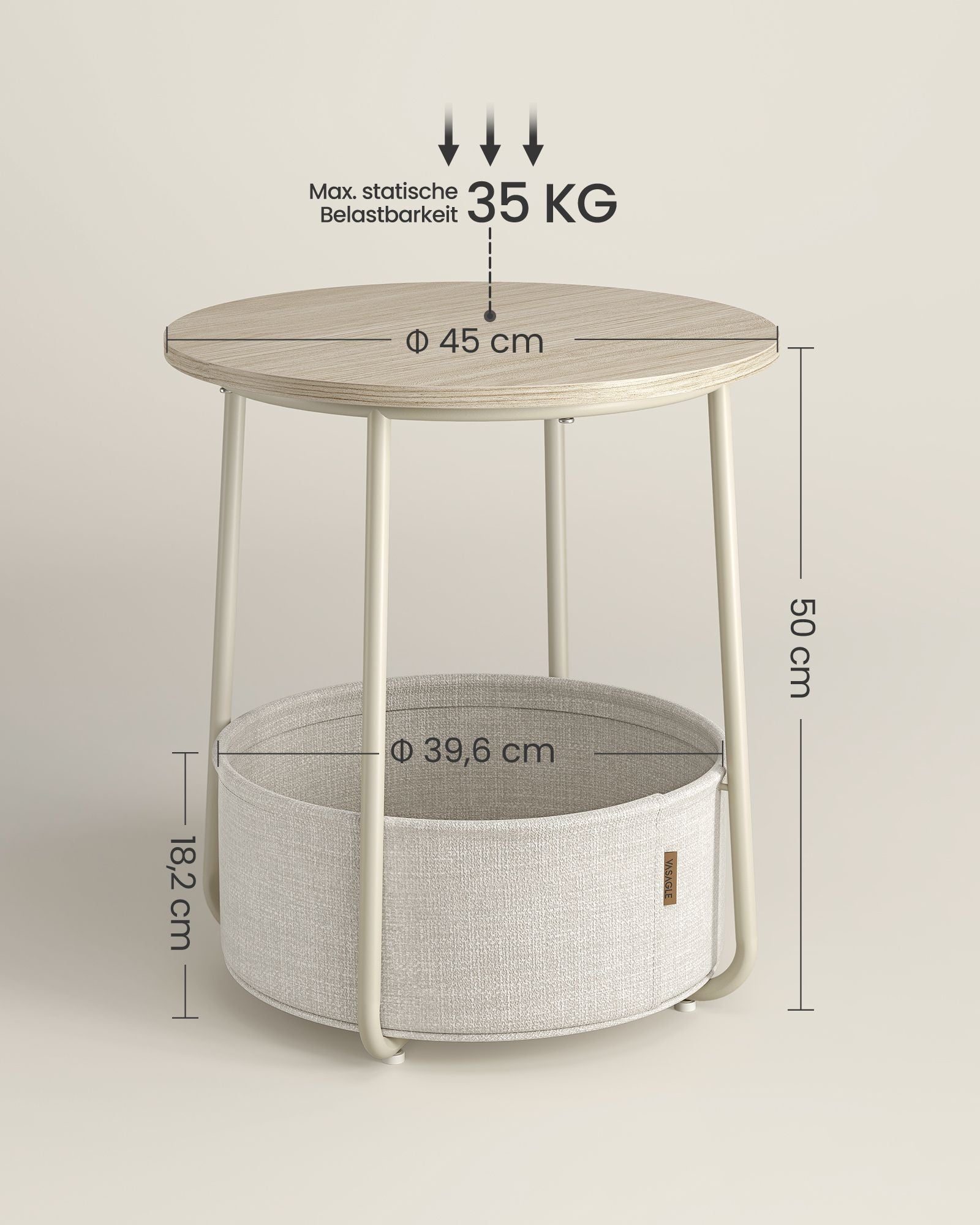 Stolik pomocniczy, natural beige, 45 cm