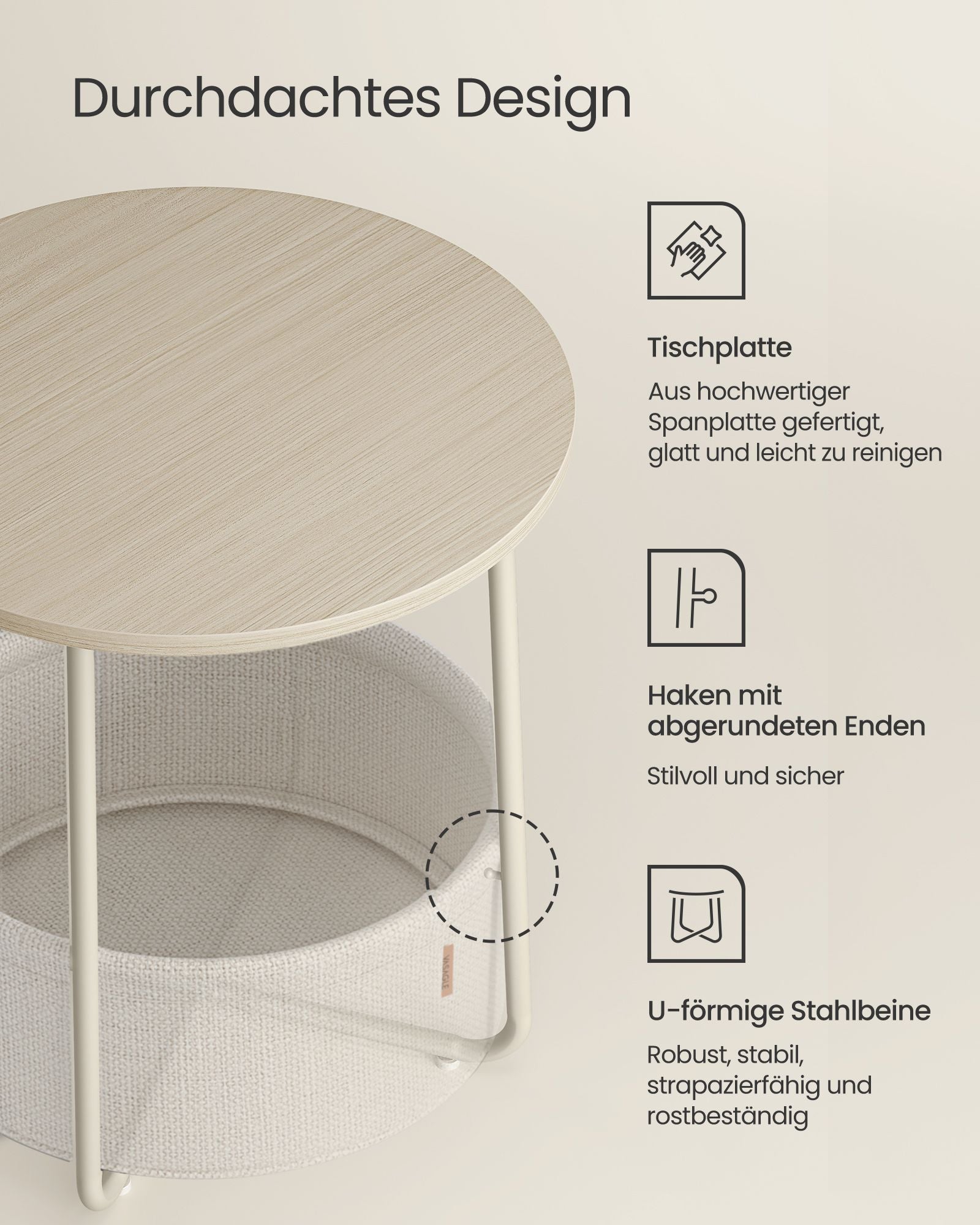 Stolik pomocniczy, natural beige, 45 cm