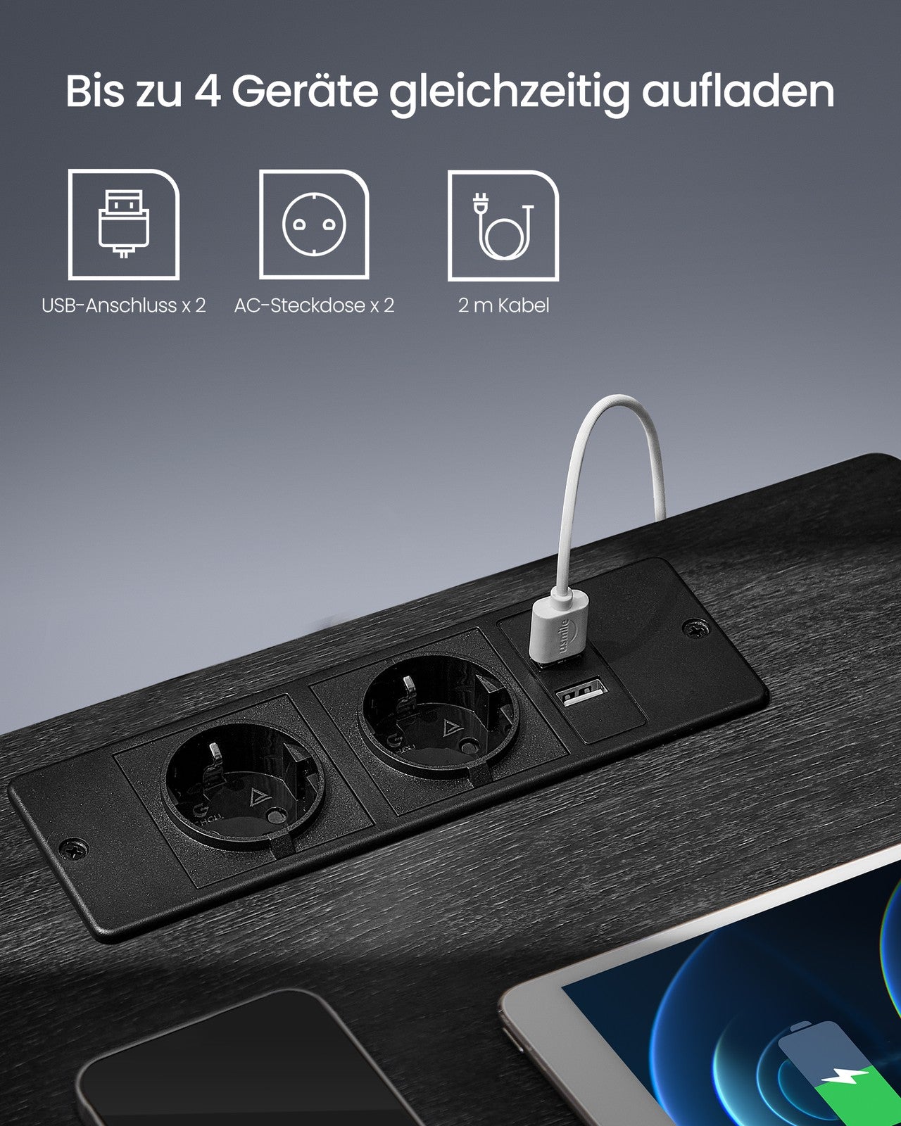 Czarny stolik nocny z oświetleniem LED i USB