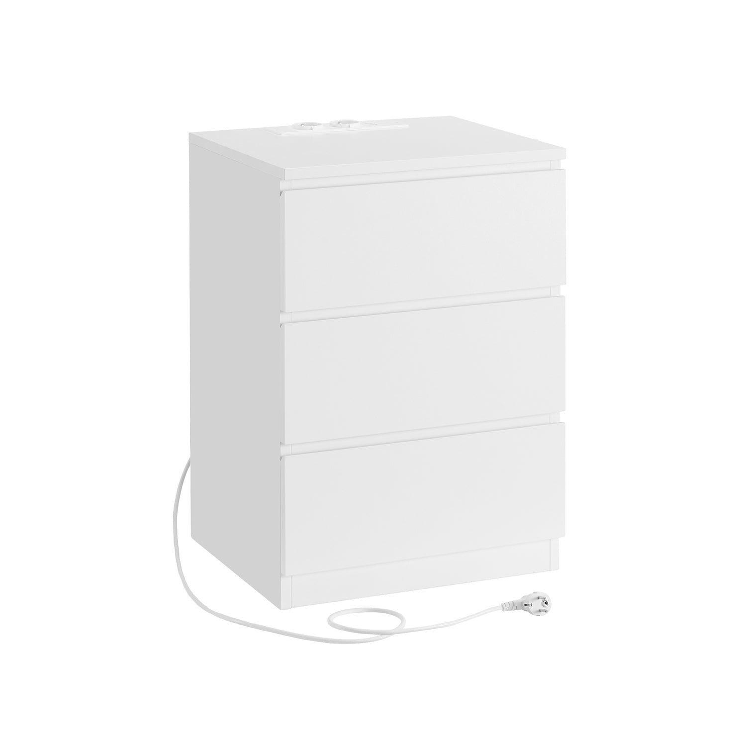 Stolik boczny z 3 szufladami i gniazdkami USB biały