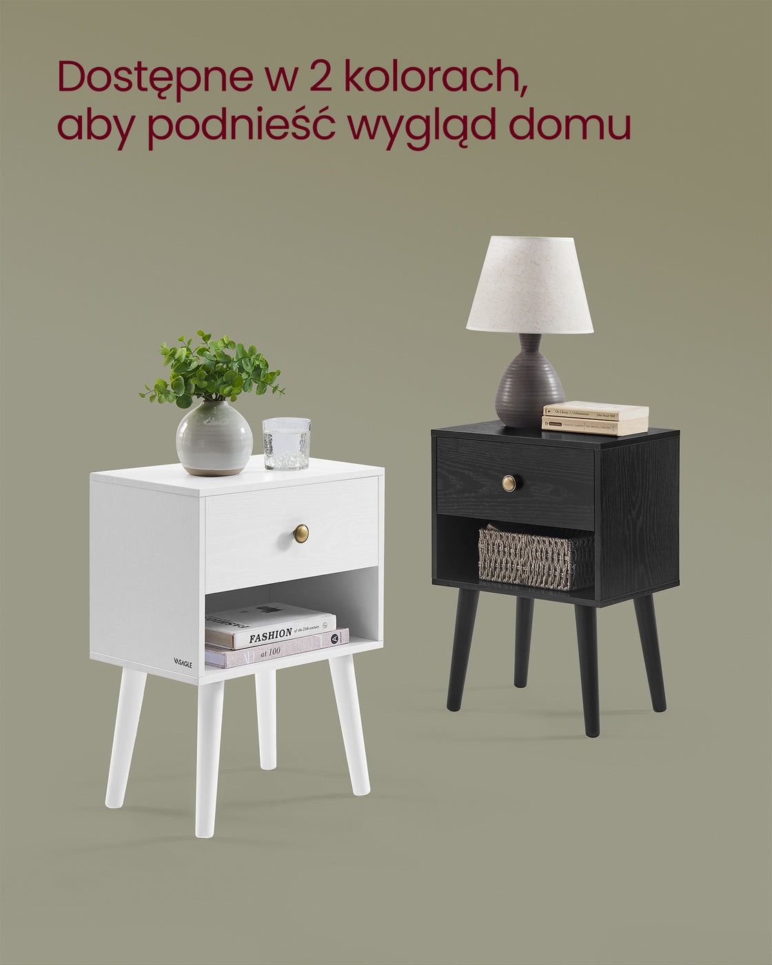 Stolik nocny z szufladą i półką czarny heban