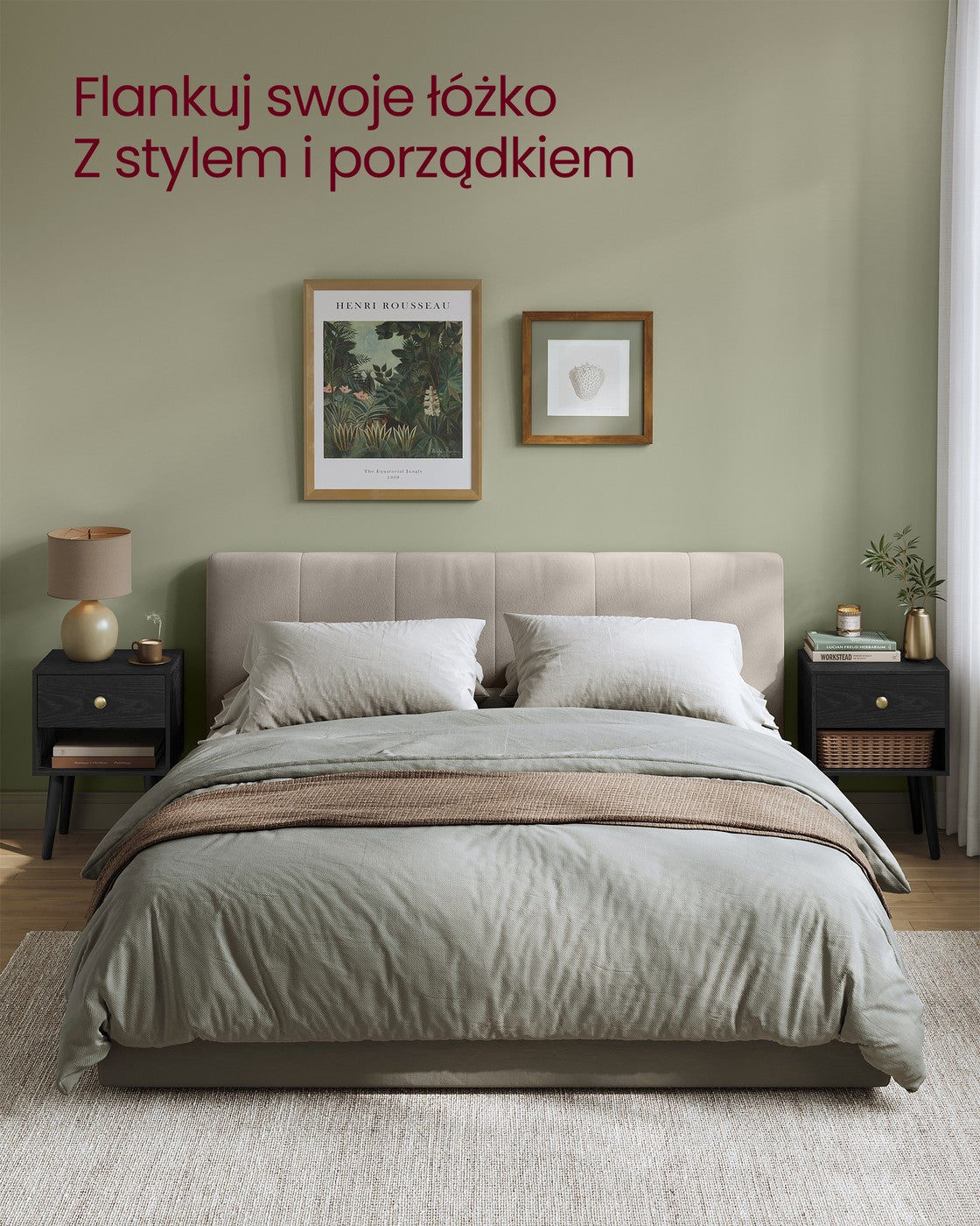 Stolik nocny z szufladą i półką czarny heban
