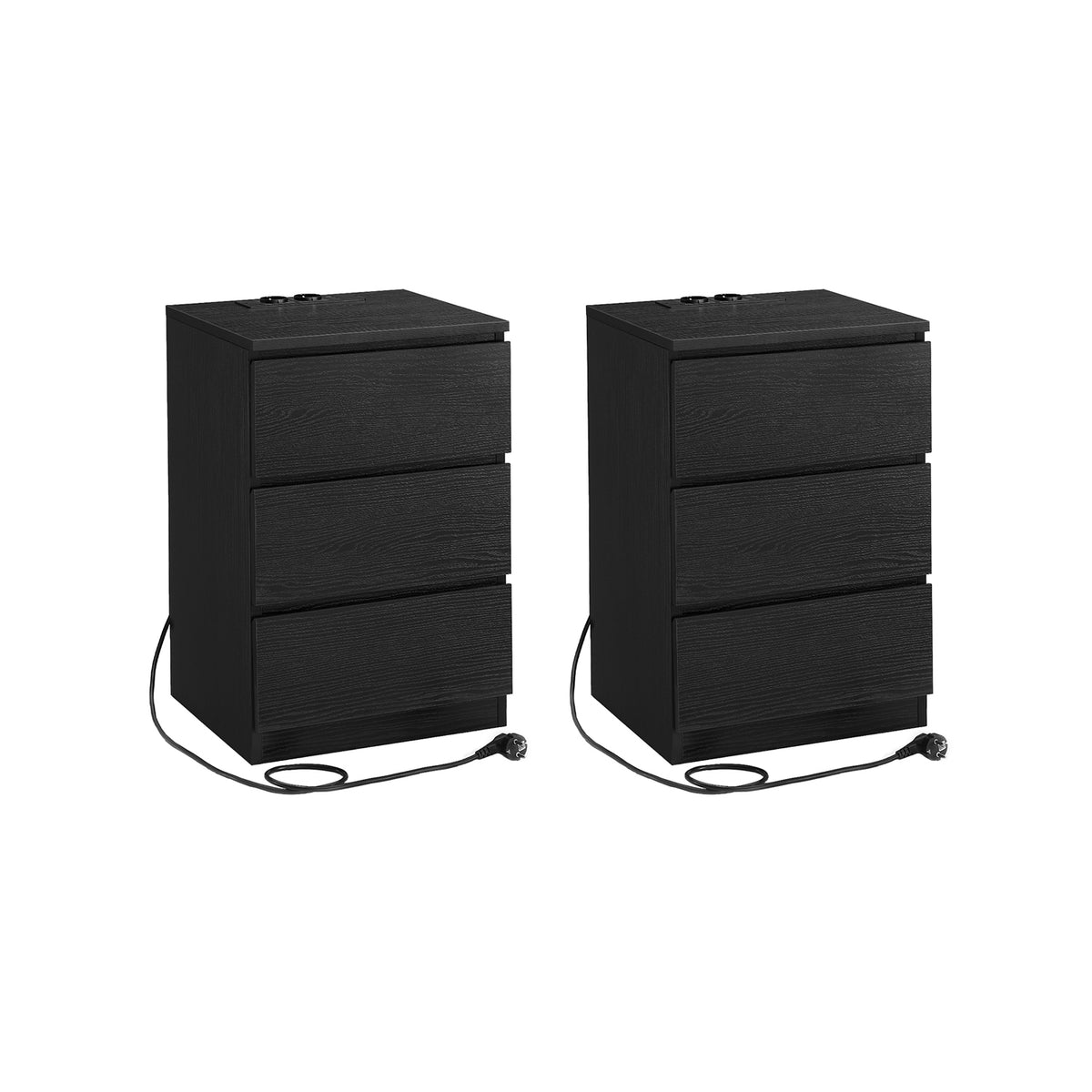 Zestaw 2 stolików nocnych z portami USB czarny heban