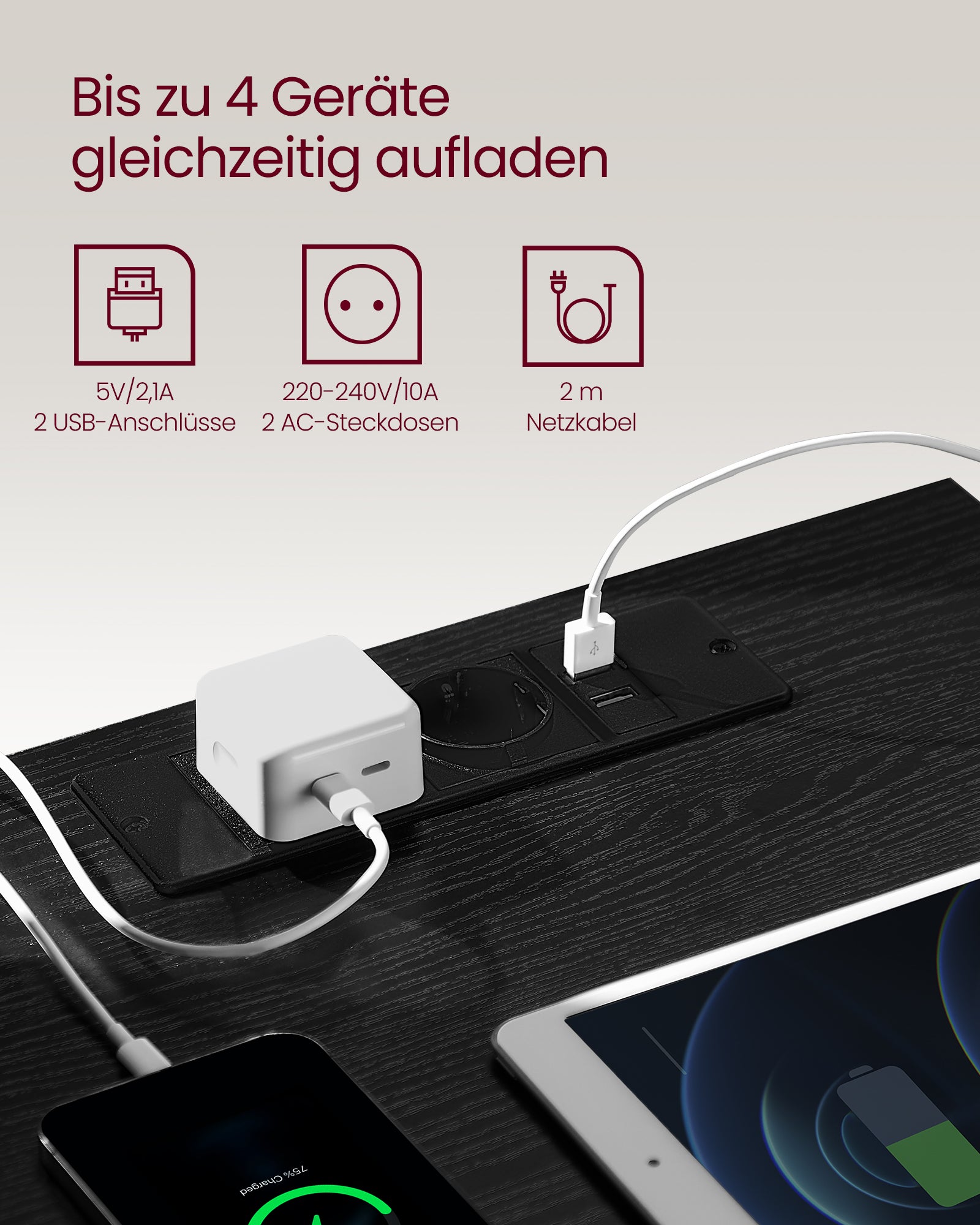Zestaw 2 stolików nocnych z portami USB czarny heban