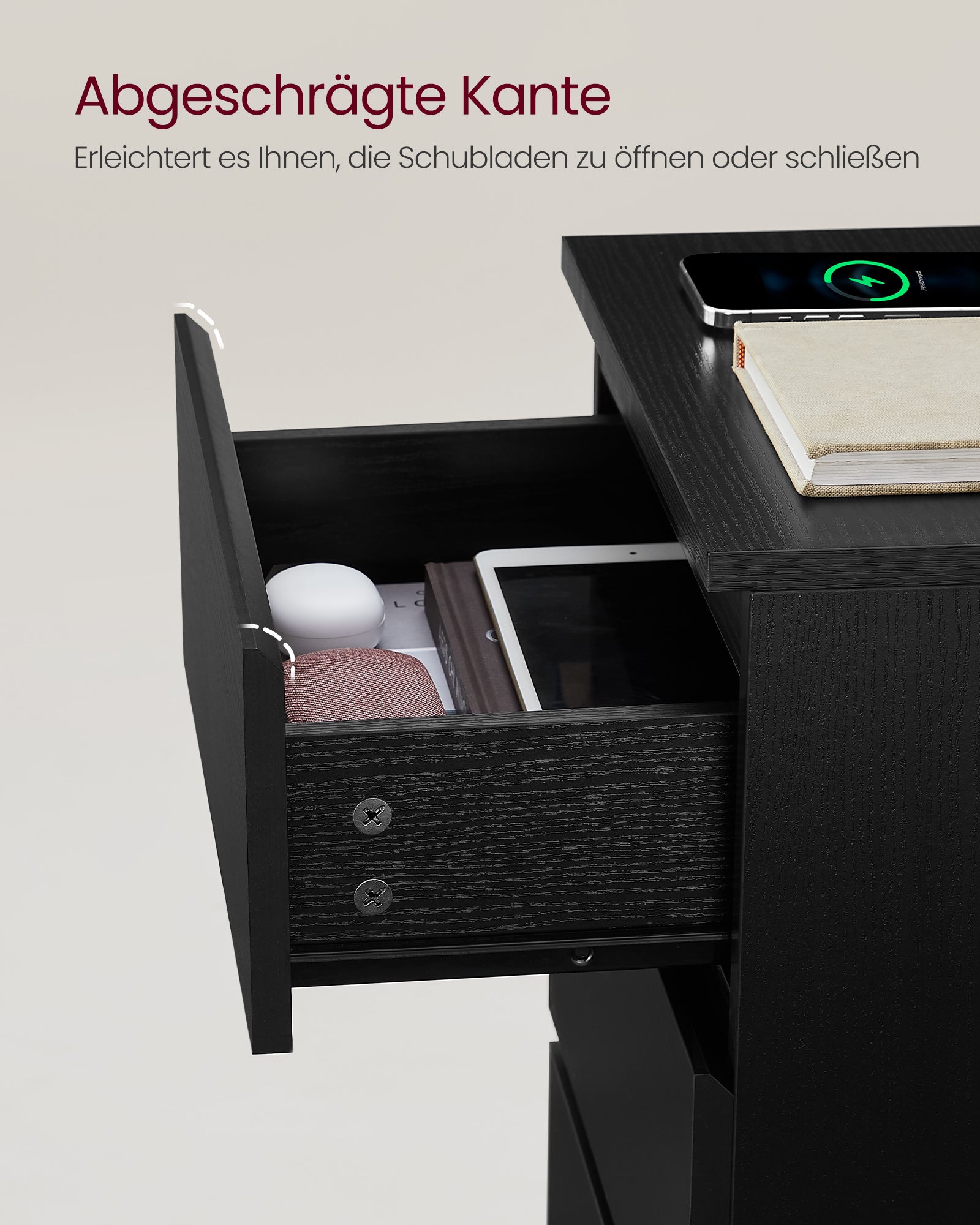 Zestaw 2 stolików nocnych z portami USB czarny heban