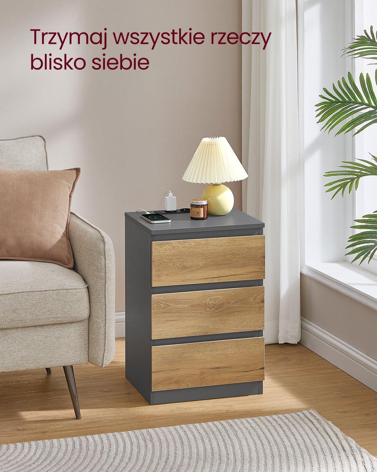 Zestaw 2 stolików nocnych z 3 szufladami szary - brąz