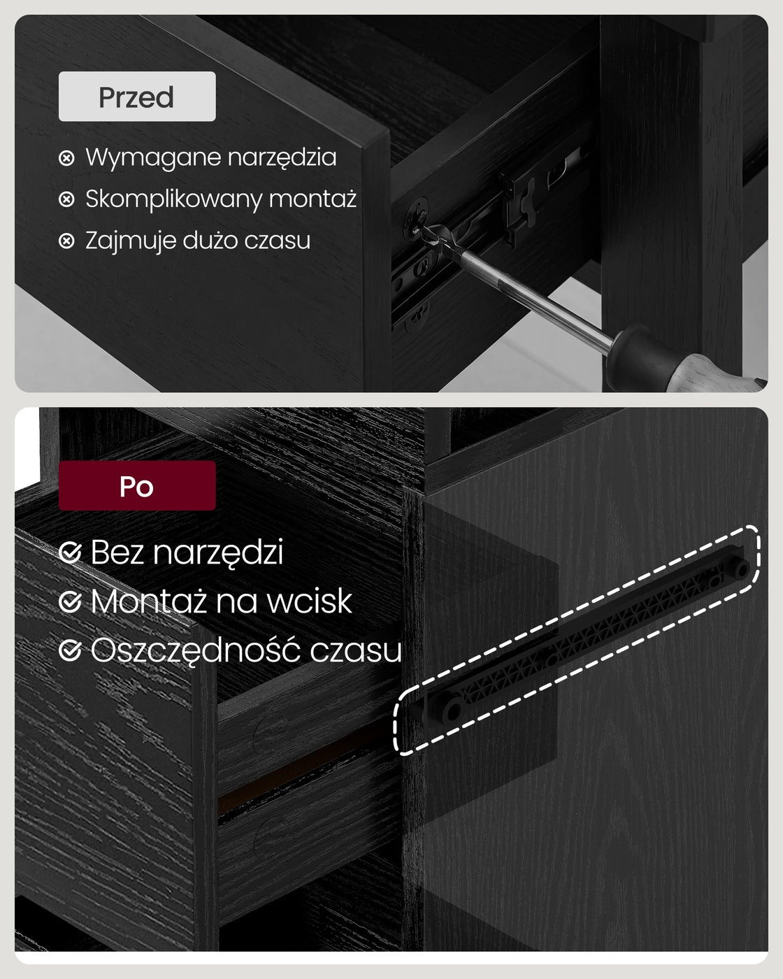 Wąski stolik nocny z 2 szufladami czarny