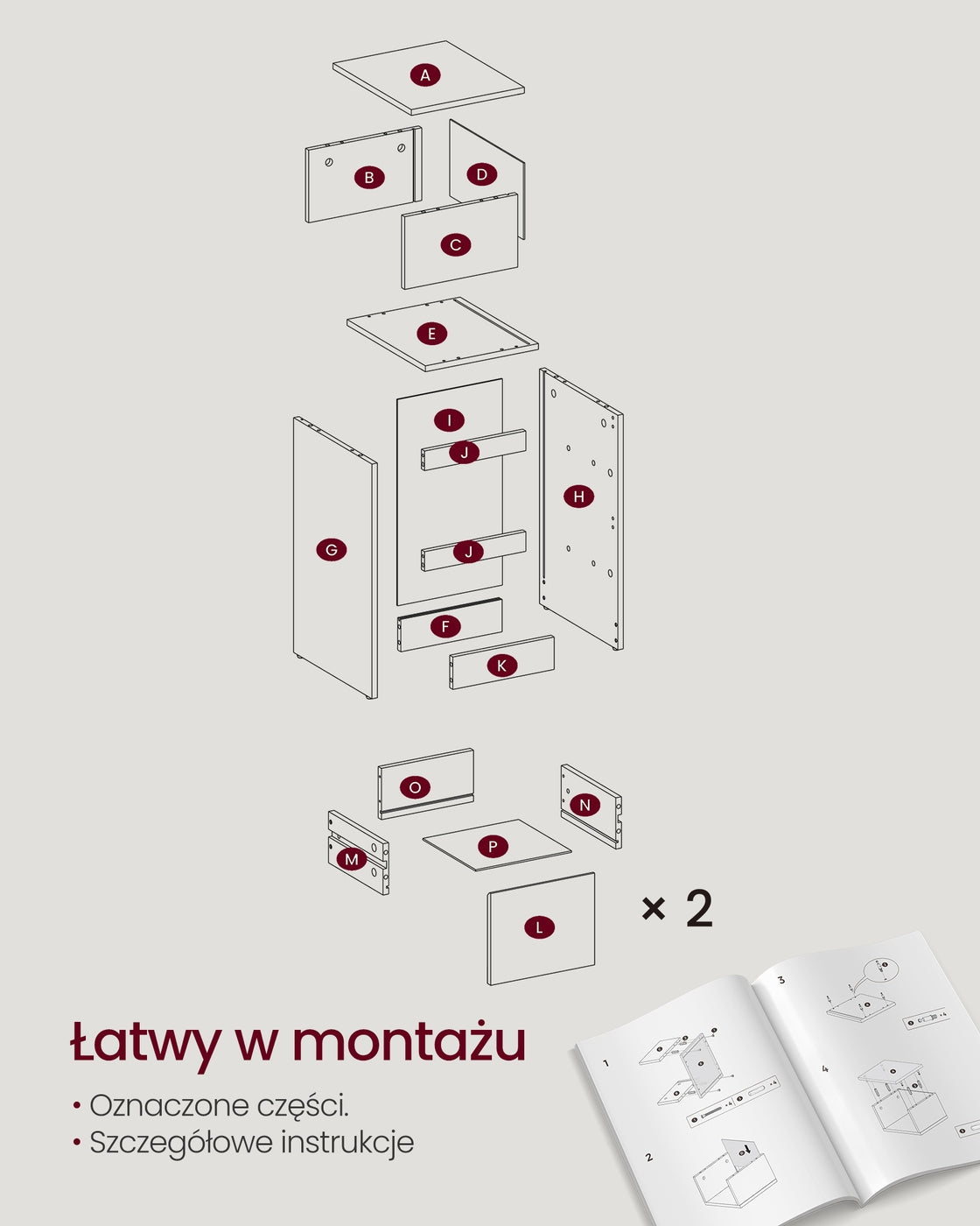 Wąski stolik nocny z 2 szufladami czarny