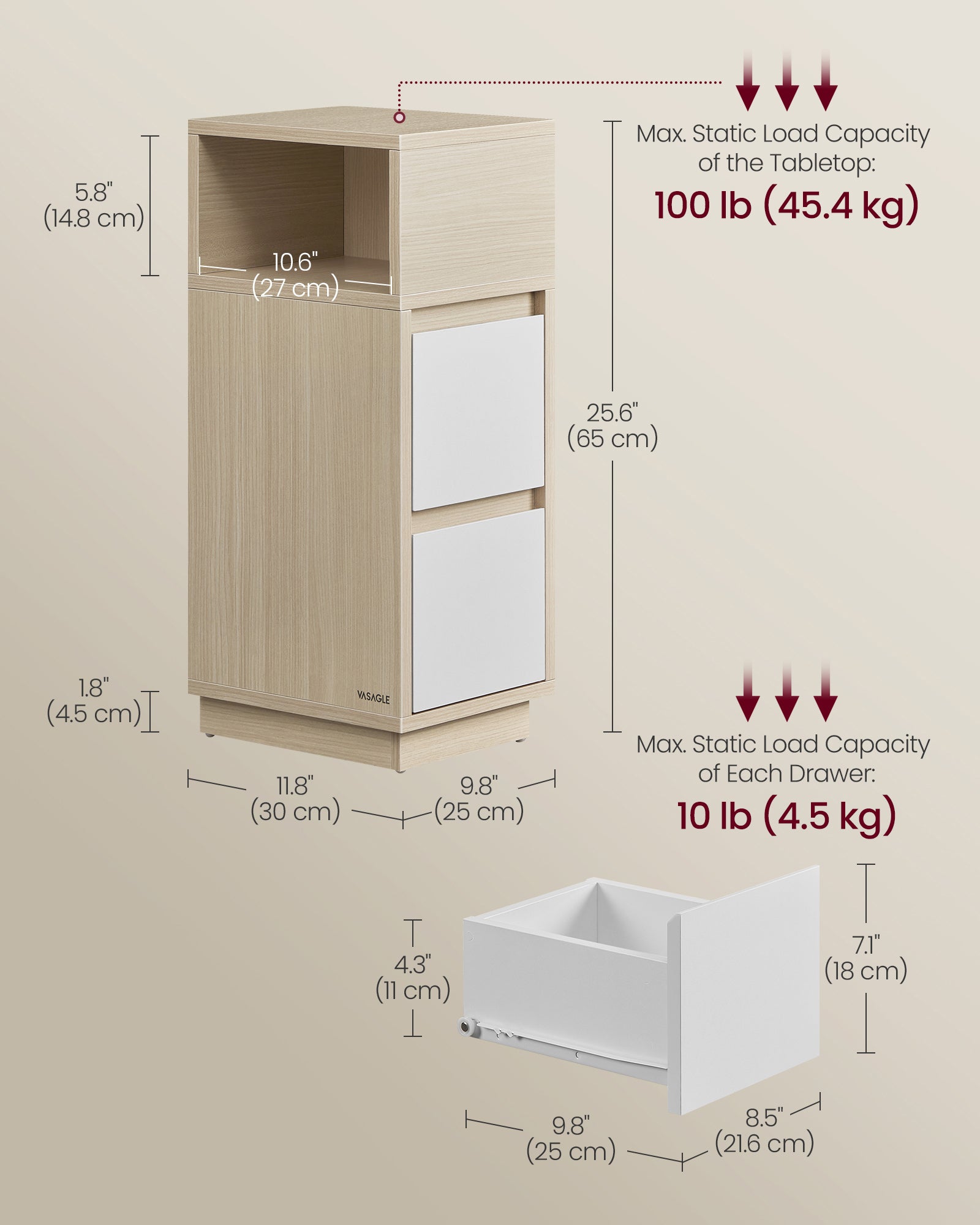 Stolik boczny, natural beige, 25 cm